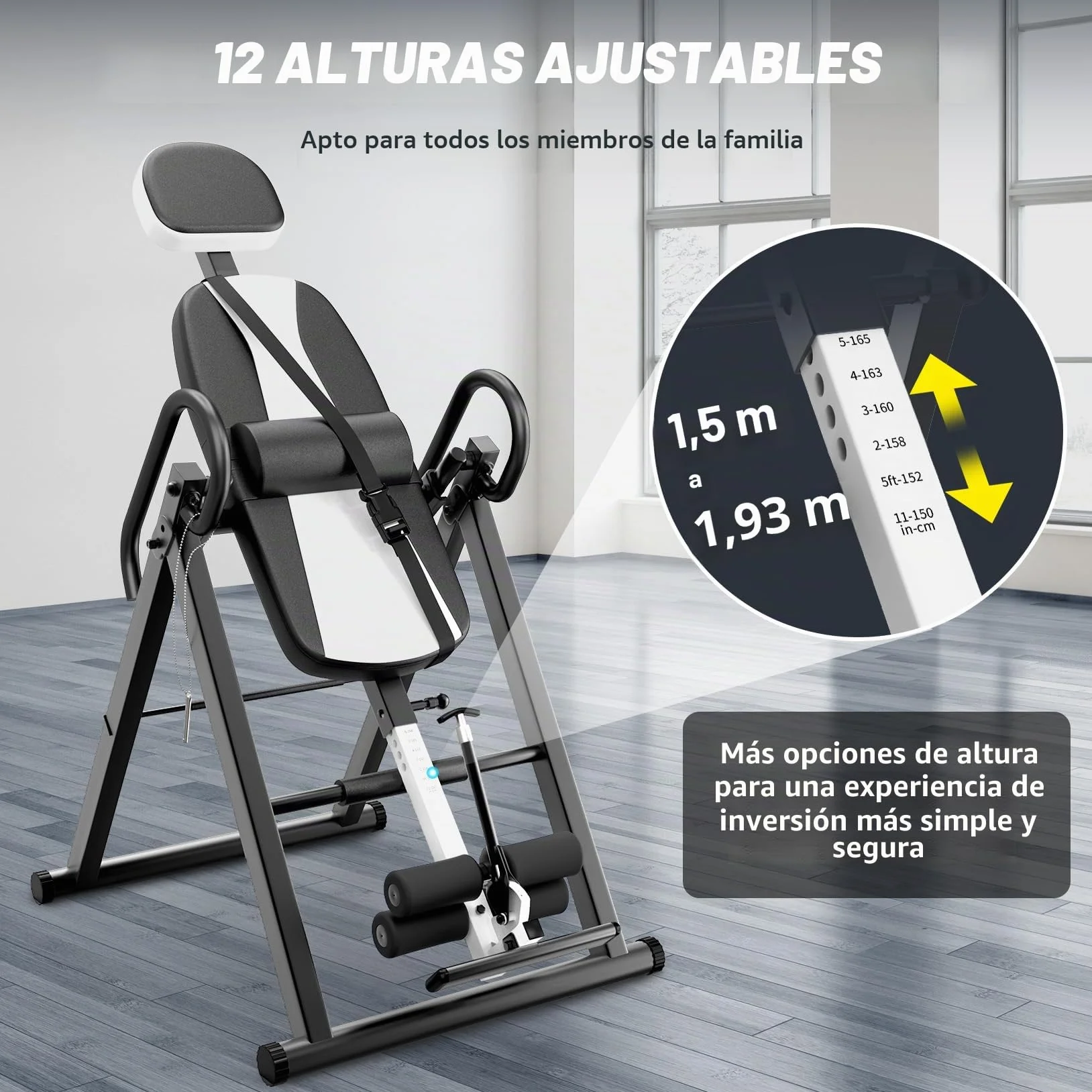 Dripex Gravity - Mesa de inversión resistente con reposacabezas y cinturón protector ajustable para terapia de alivio del dolor (blanco)