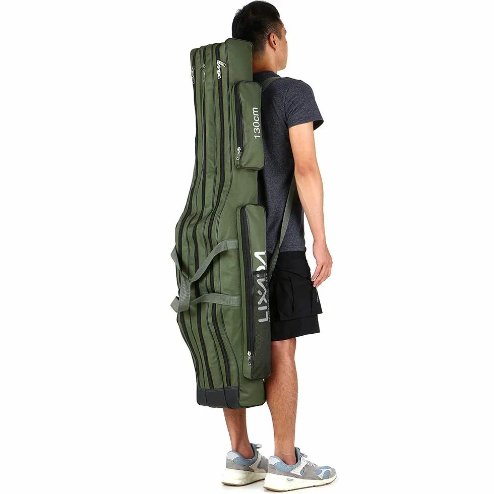 Bolsa de Pesca de Tres Capas Portátil Plegable 130cm 150cm Caña de Pescar Carrete Tackle Tool Carry Case Travel Bag