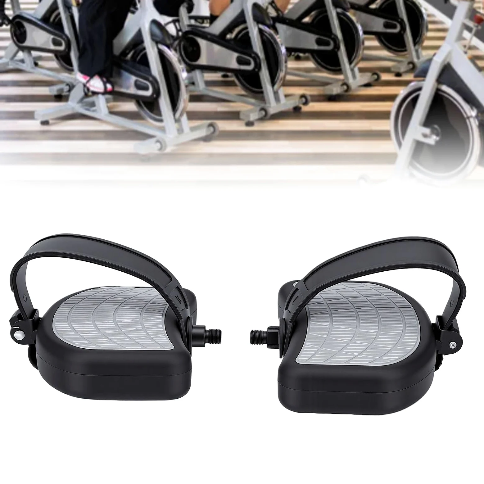 Ejoyous Pedal de Bicicleta Estática Ajustable, Pedales de Bicicleta Estática de PVC PP con Correa Ajustable y Superficie Texturizada Antideslizante, Paquete de 2 para Usuarios de Bicicletas Estáticas