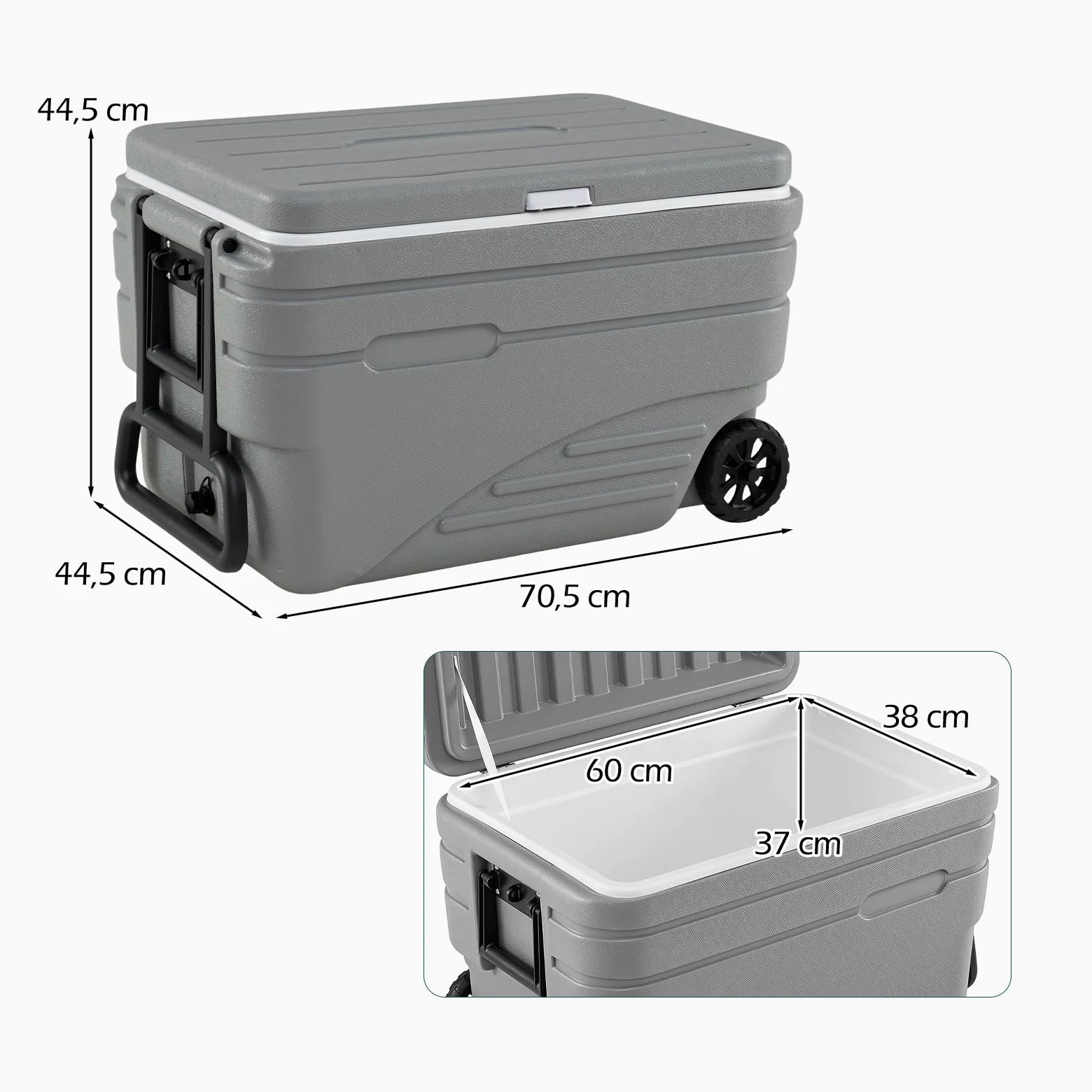LIFEZEAL Nevera Portátil 80L/98L con Ruedas y Mango Telescópico | Hielera Rígida con Asas Laterales, 48h de Retención de Frío, para Playa Camping Pesca Picnic Barbacoa, Gris