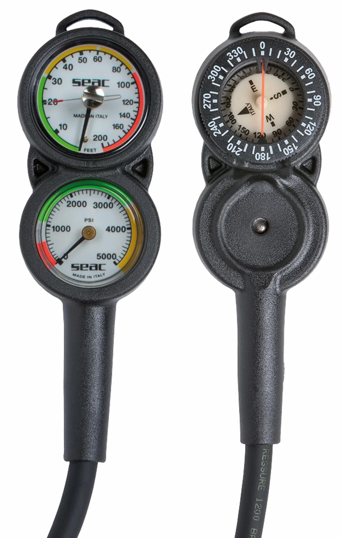 SEAC Sub 5000A/396 : Consola con Barometro, Profundimetro y Brujula Buceo PSI+Feet, Negro, Estándar
