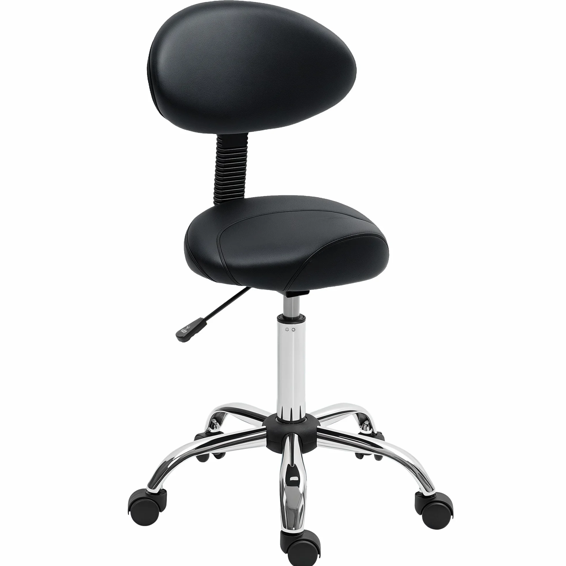 HOMCOM Taburete Giratorio con Ruedas, Respaldo Extraíble, Altura Regulable 83-98 cm, Cuero Sintético, Negro