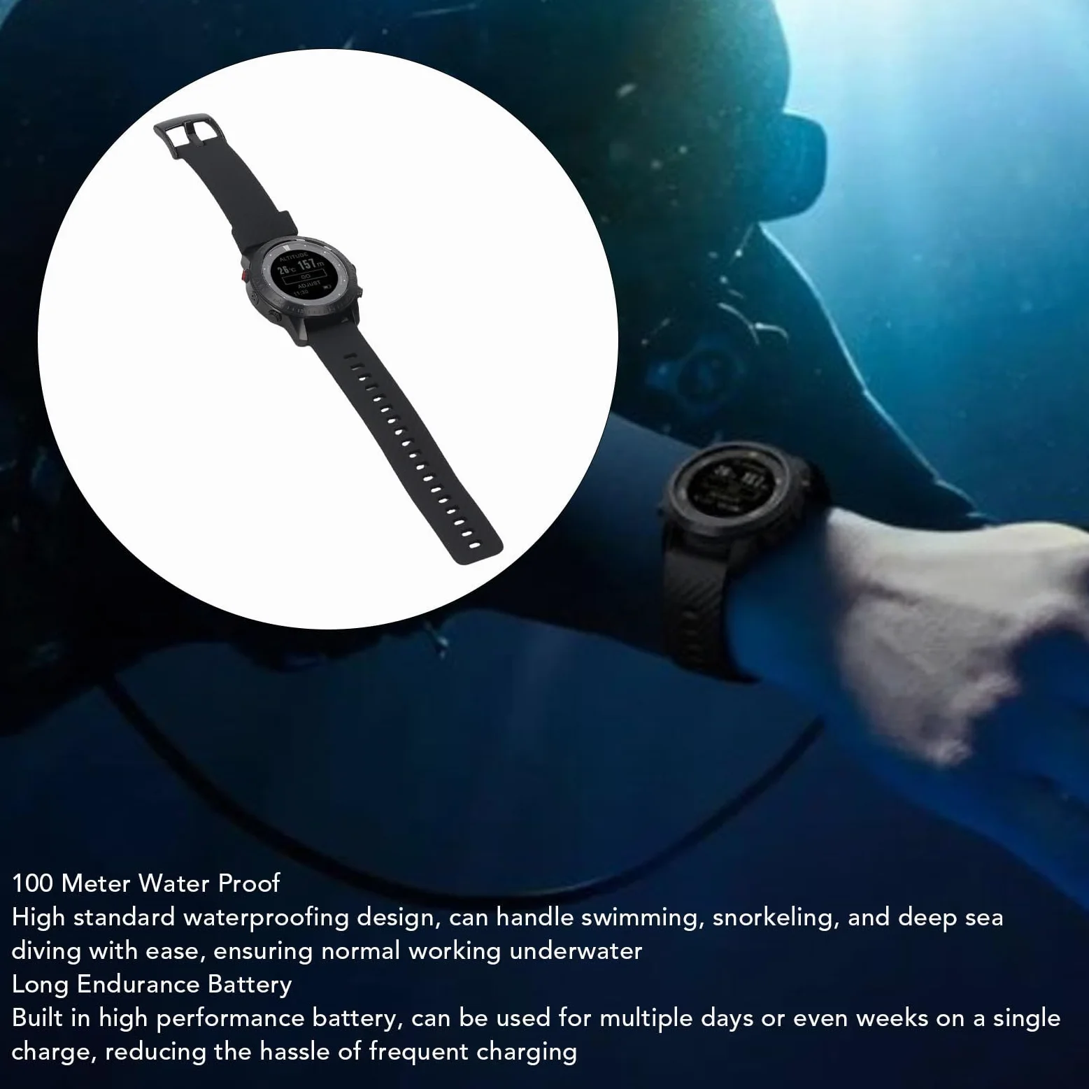 SUNGOOYUE Reloj de Computadora de Buceo, Barómetro de Sensor de Profundidad de 100 M Seguimiento en Tiempo Real para Bucear Actividad de la Aptitud Física de Buceo