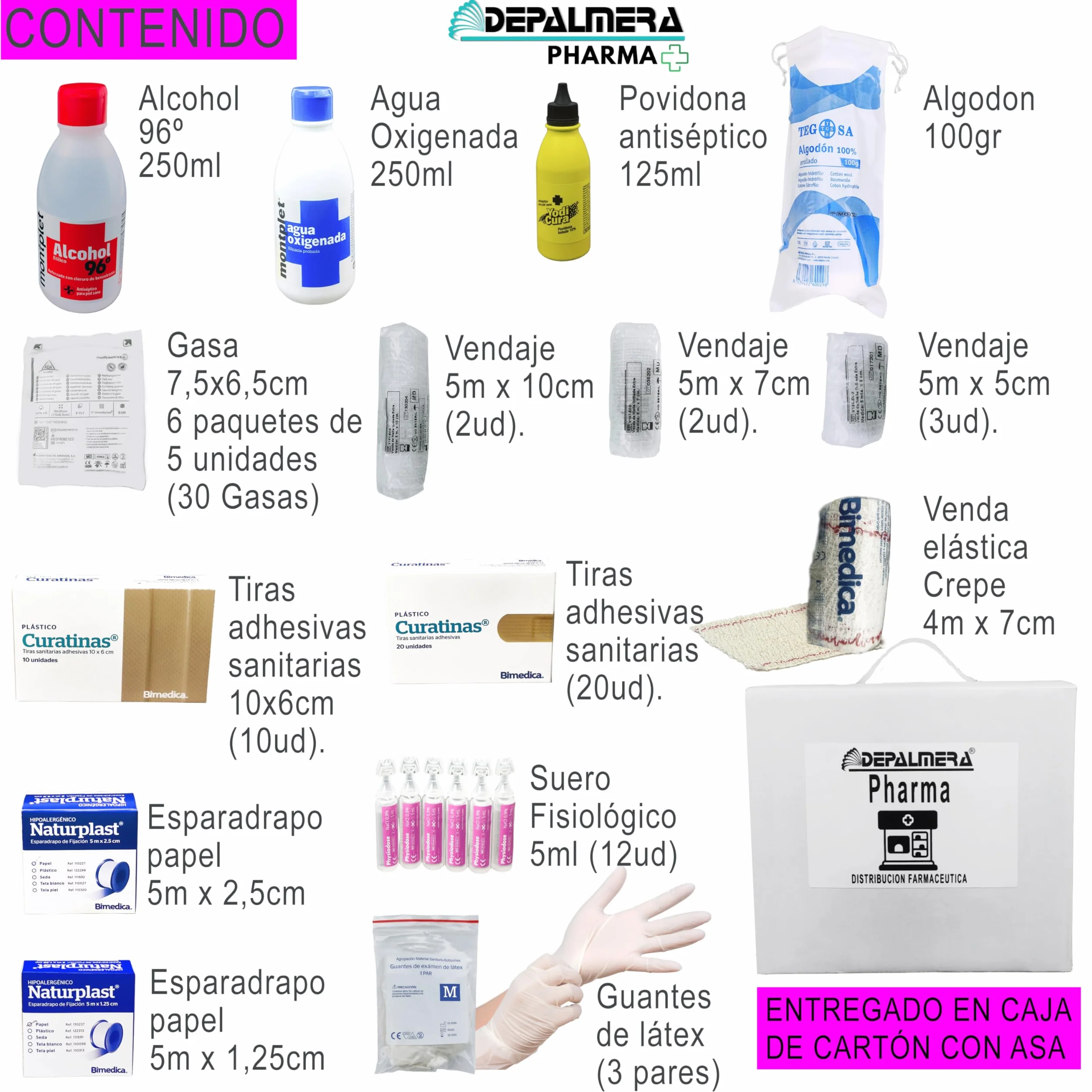Kit de Reposición para Botiquín de Primeros Auxilios Homologado, Accesorios para Armario o Maletín