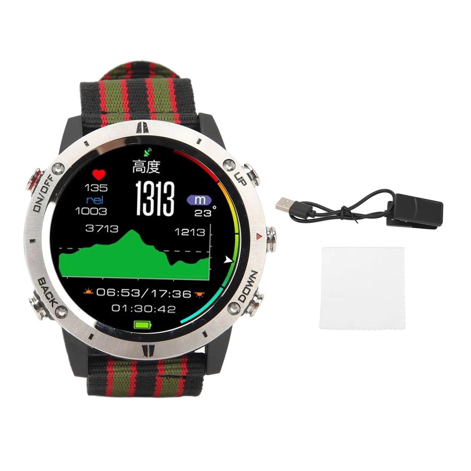 SIXRUN Reloj Inteligente Deportivo, Reloj Inteligente para Hombre Fabricado en Acero Inoxidable y Nylon, 4.0 con App para Montañismo