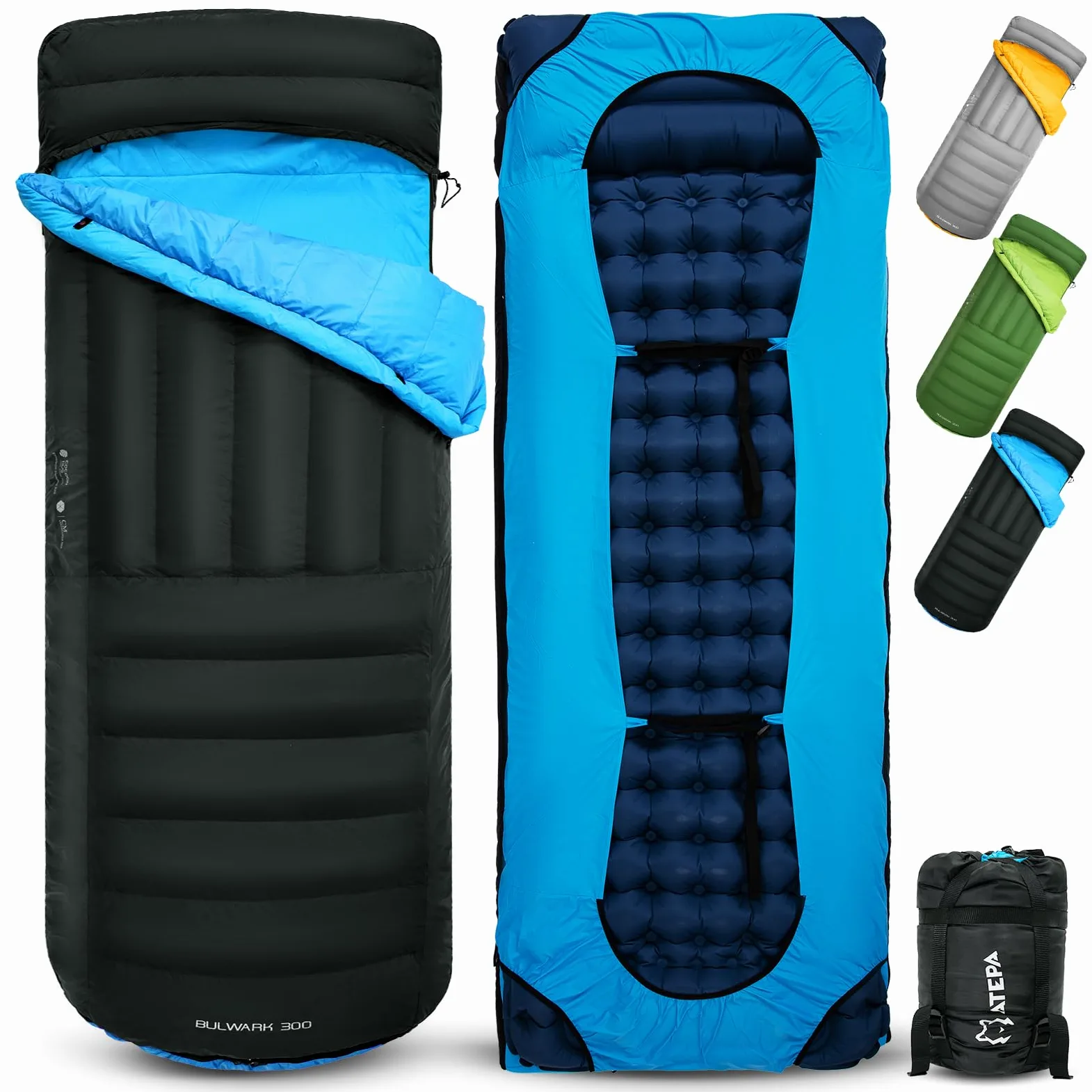 ATEPA Sacos de dormir de plumón, saco de dormir exterior para calor e impermeable, 3 en 1 adecuados para 3 estaciones, ideal para adultos en viajes, camping, se puede combinar con una colchoneta