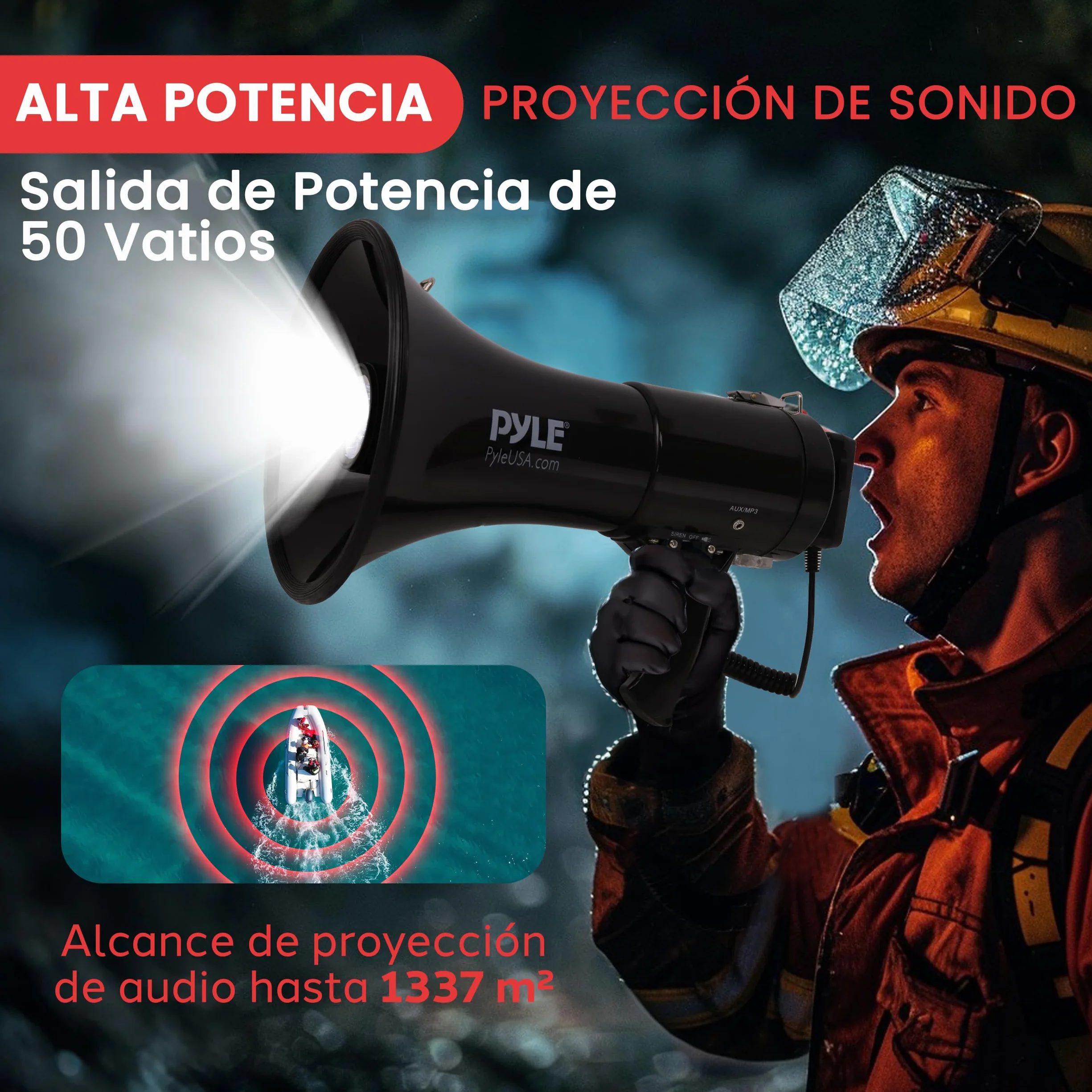 Pyle Altavoz Portátil 50V Sirena Control de Volumen LED