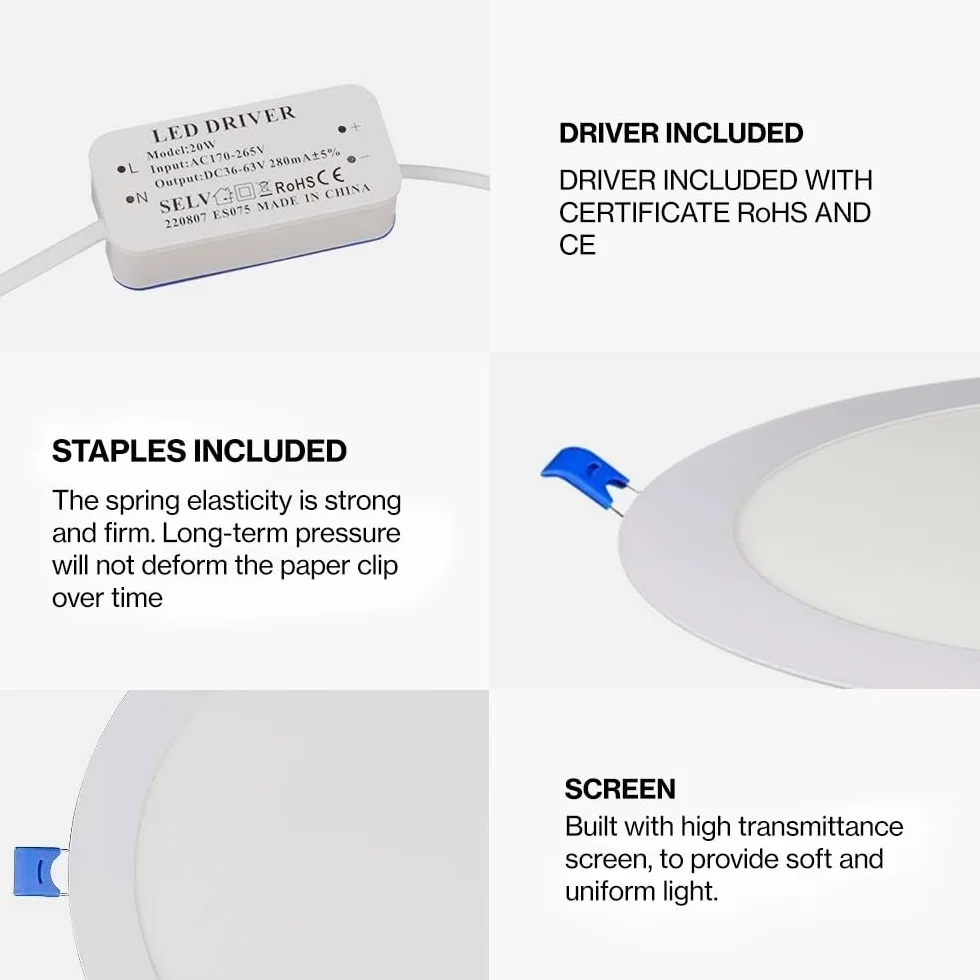 Ledme Downlight LED 220mm 20W 2000 lúmenes Panel Redondo Extraplano Luz Fría 6000k Corte 205mm Driver Incluido