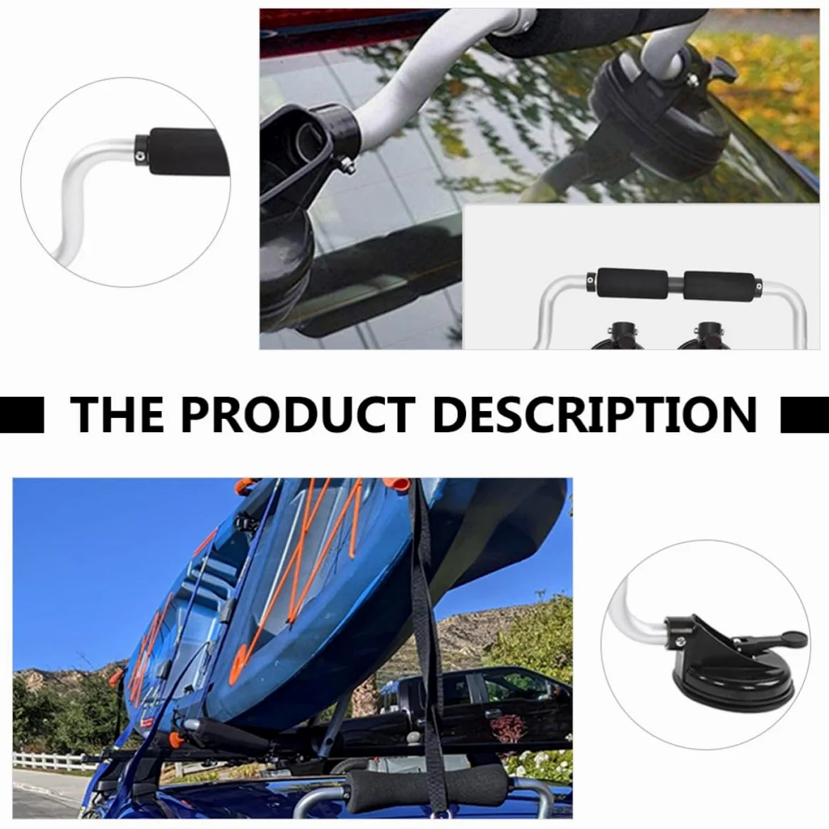 Rodillo con Ventosa para Kayak y Tabla de Surf, Soporte de Aleación de Aluminio con Almohadillas Protectoras, Asistencia de Carga para Techo de Coche, Capacidad Máxima 40kg