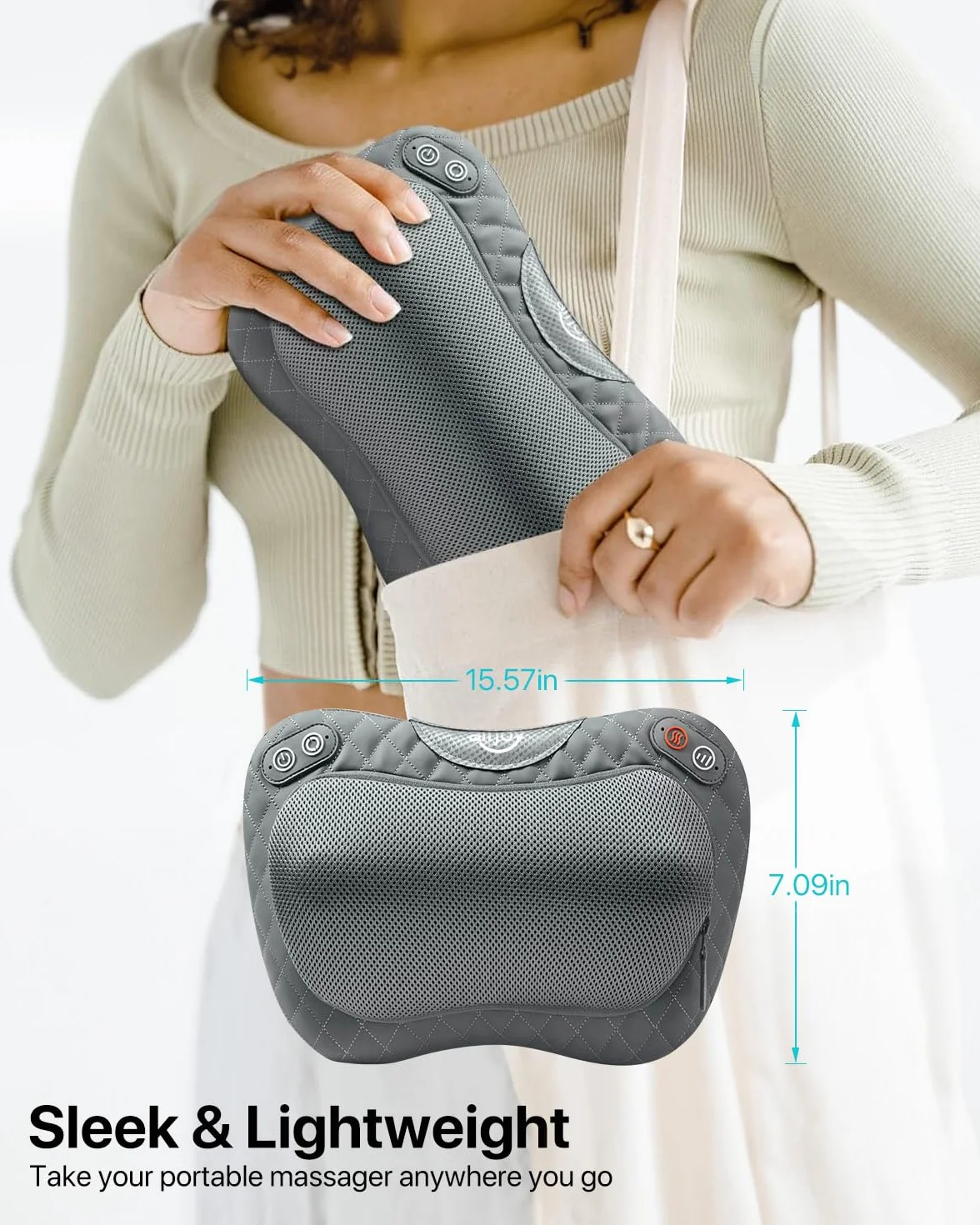 ALLJOY Cojín de Masaje Inalámbrico Shiatsu con Calor, Masajeador Cervical y Espalda, 3 Niveles 4 Nodos