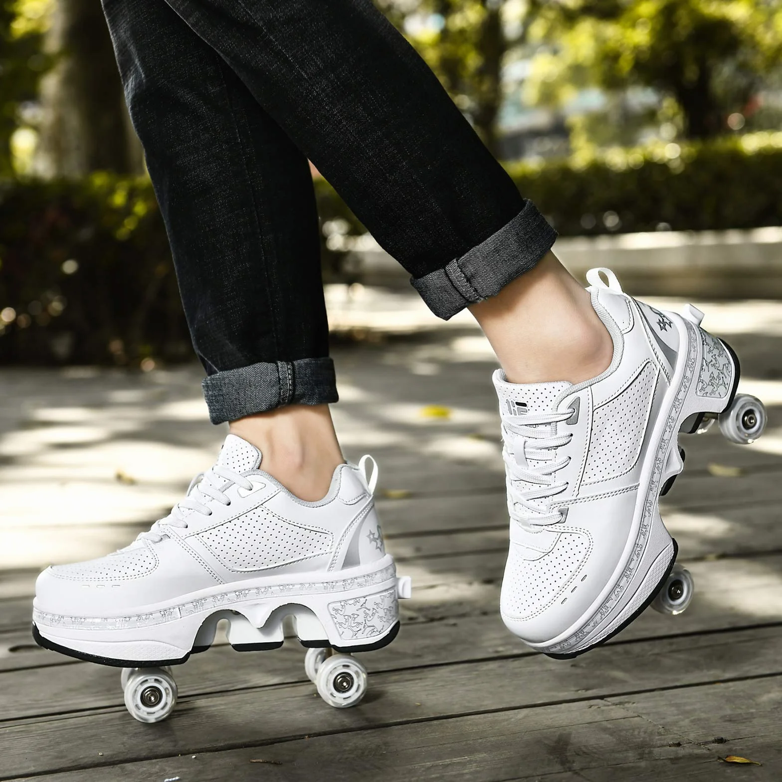Zapatos con Ruedas para Hombres/Mujeres, Patines Deformados, Zapatillas Casuales, Zapatos De Rodillo para Adultos/Niños,Silver-EU36/UK3
