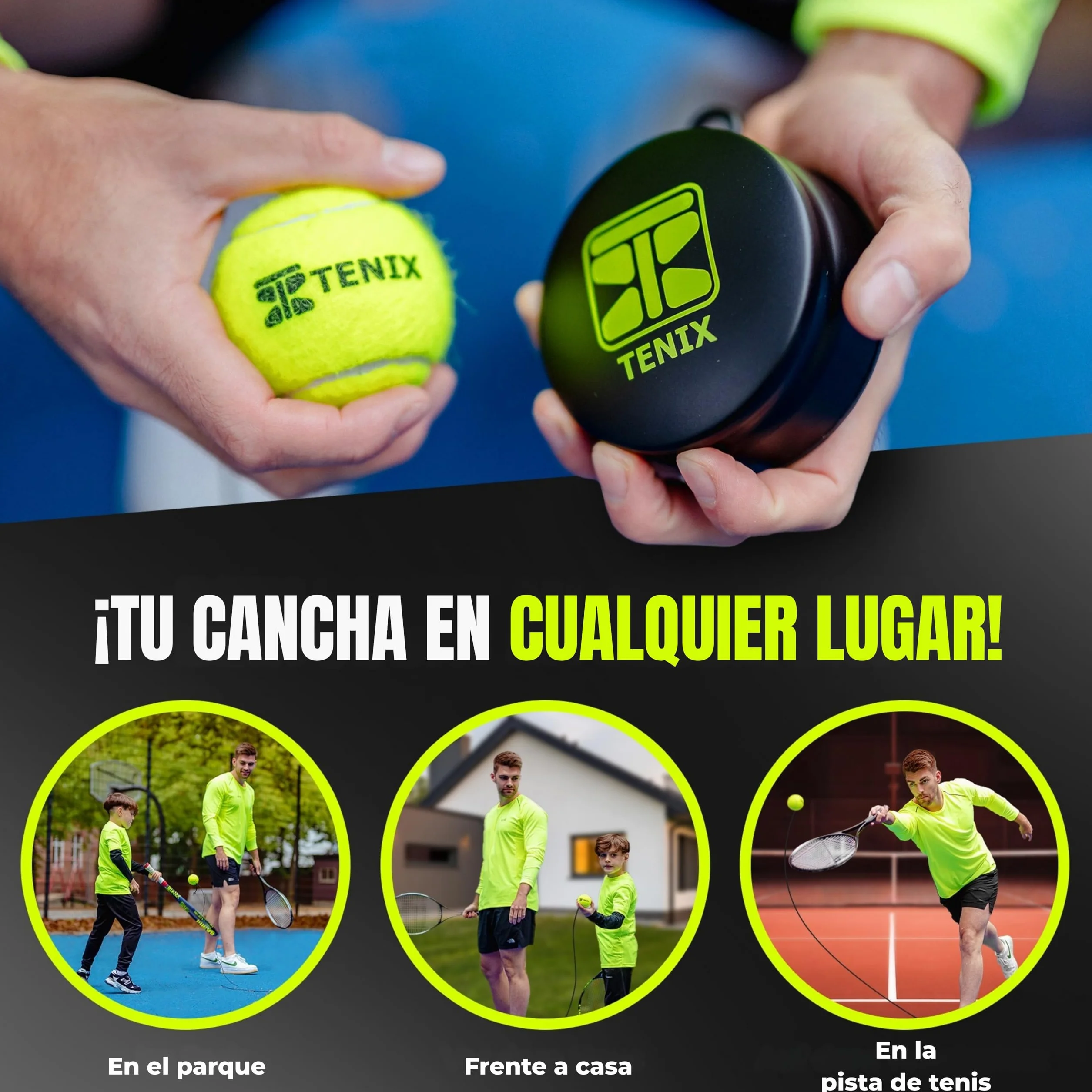 TENIX® Entrenador Padel/Tennis [con Base de Acero Inoxidable] Juego Individual para niños y Adultos | Entrenamiento en el Patio, el Parque o la Pista | ¡Tu Entrenador, Siempre contigo!