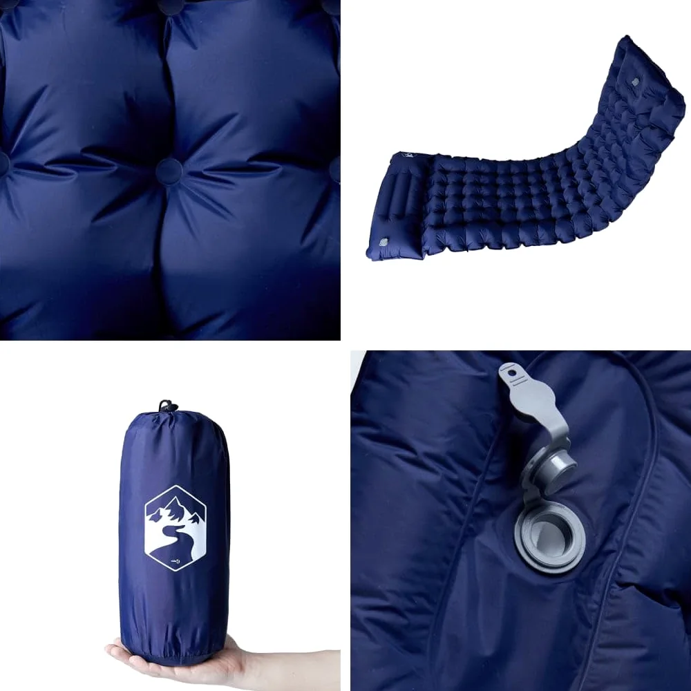 Esterilla doble autoinflable con cojín, 195 x 130 x 8, 40D de nailon para camping, colchoneta de aire para exterior, senderismo, trekking, plegable, ligera, para tienda de campaña, festival