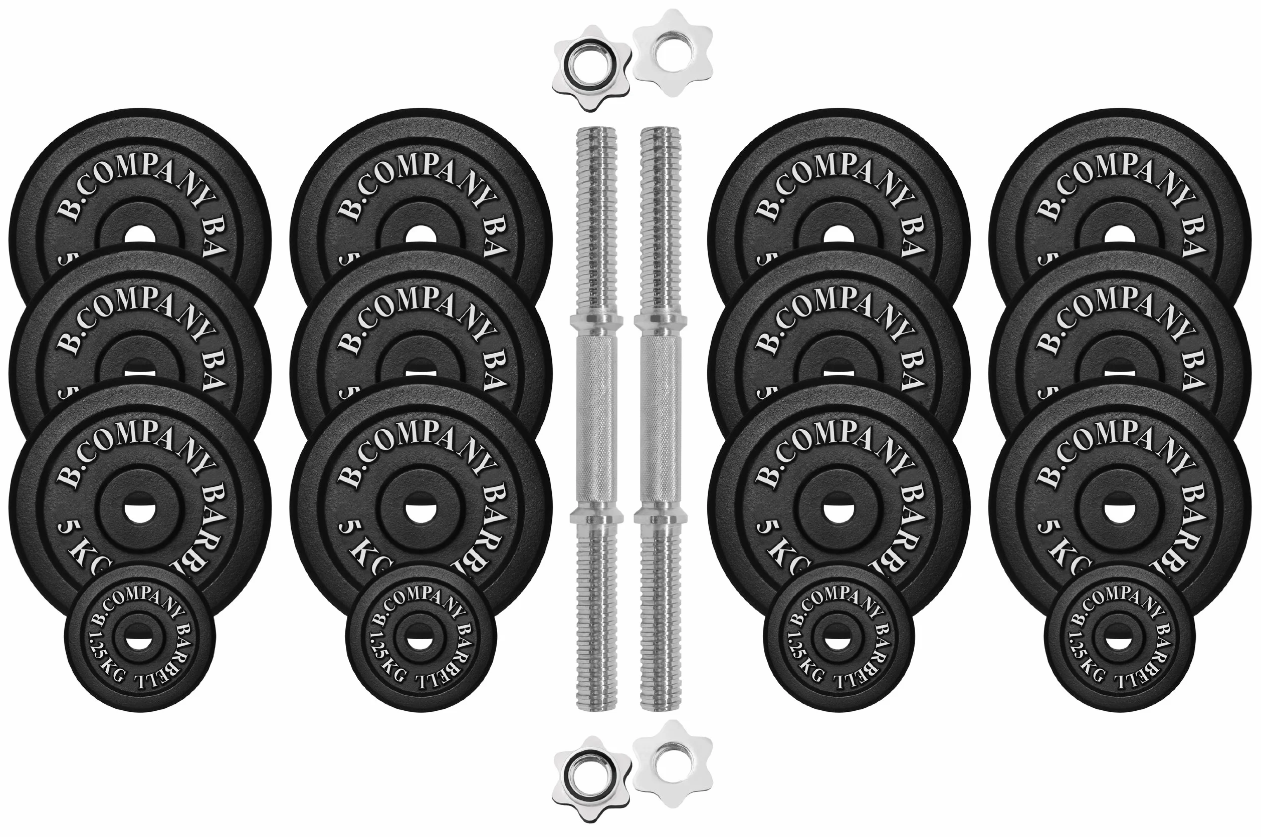Bad Company - Juego de pesas cortas para 70 kg (2 barras cortas de 40 cm y discos 4x1,25 y 12x5 kg, hierro fundido)