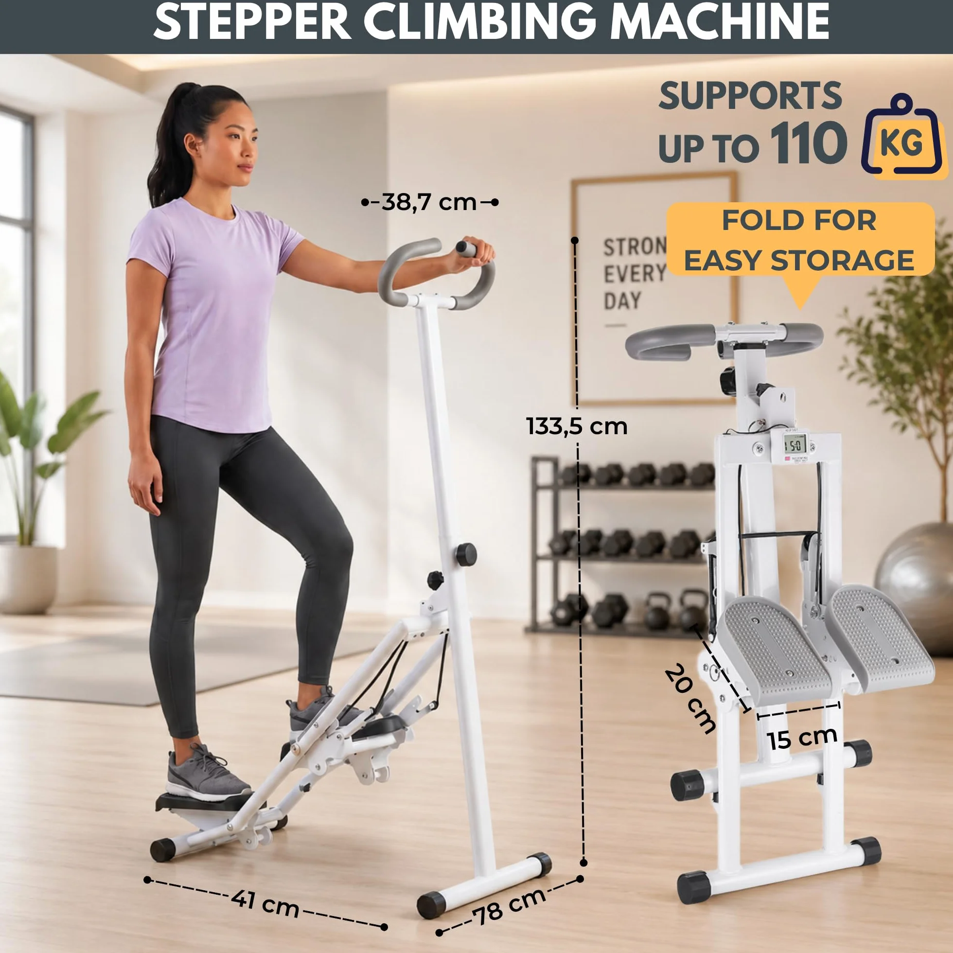 Máquina de Escalada Fitness Plegable con Pantalla LCD, Escalador Cardio para Casa con Resistencia Ajustable, Manillar y Pedales, Máquina de Ejercicio para Piernas, Glúteos, Brazos y Abdomen