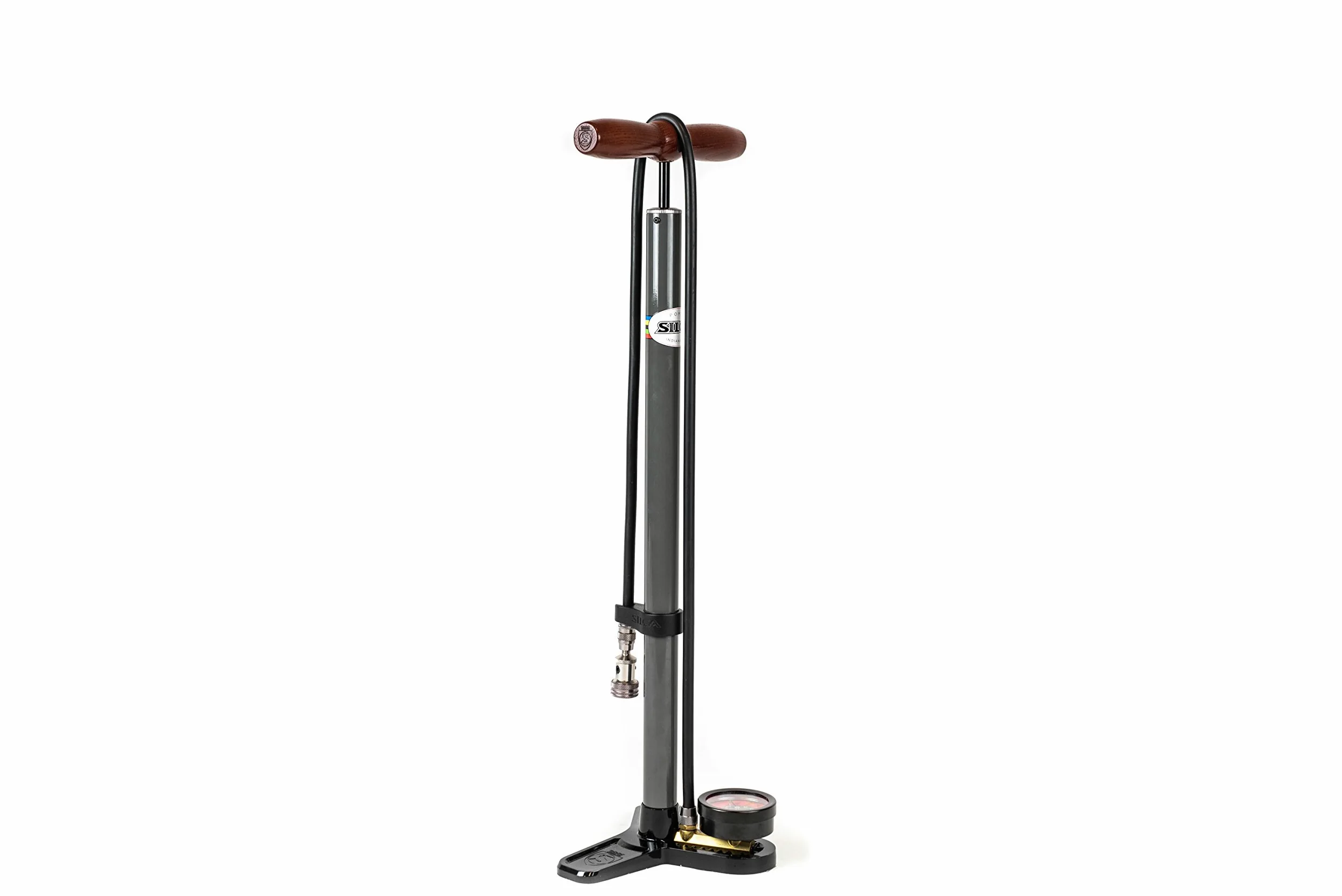 SILCA Bomba de neumáticos de Bicicleta Pista Plus | Alta presión 160 PSI, Calibre de 2,5" | Válvula Presta y Schrader | Manguera Duradera | Alto Rendimiento | Bomba de Piso para Bicicleta Gris Medio