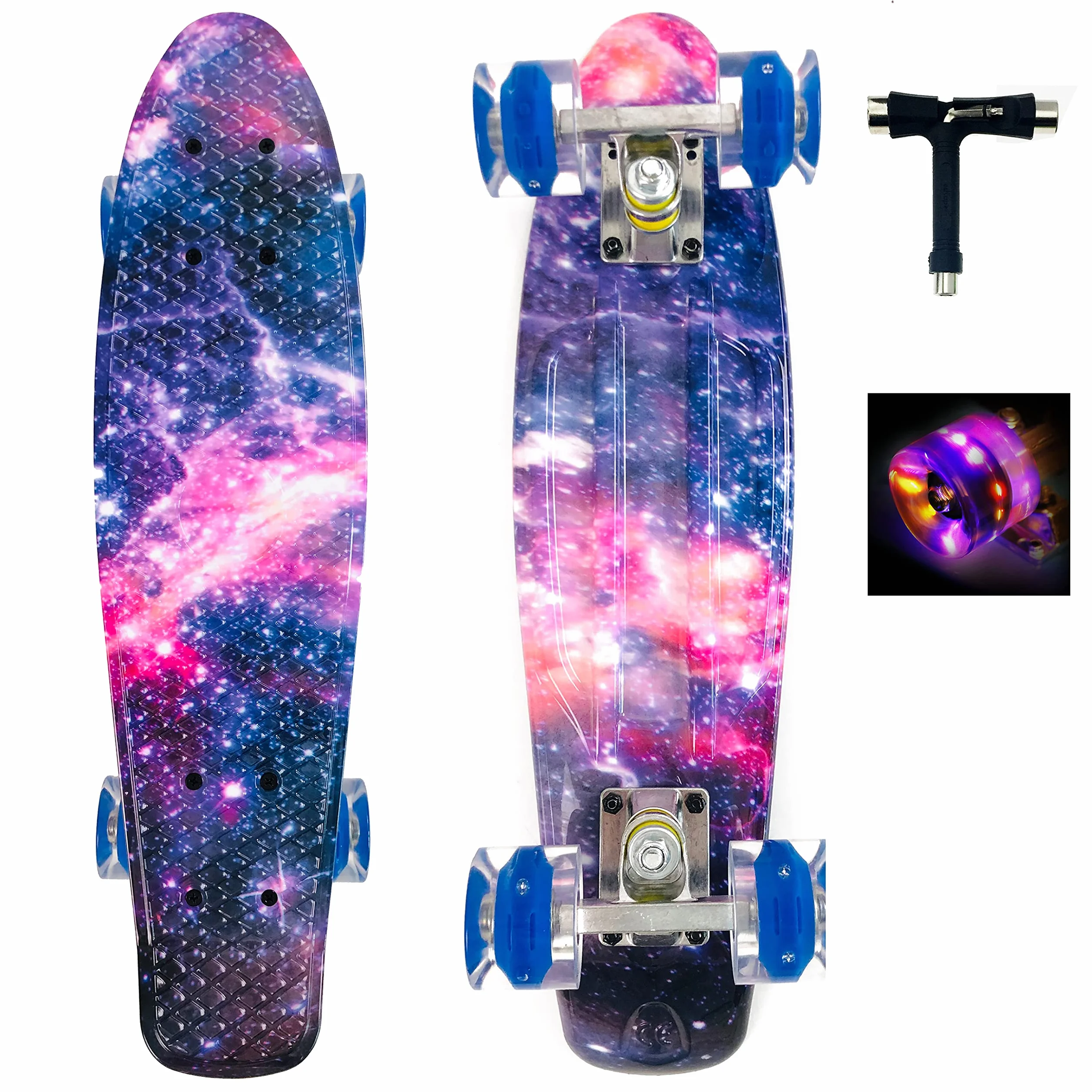 Skateboard Mini Cruiser 22 Pulgadas Skateboard con Ruedas Light Up Complete Skateboard para Adultos Niños Principiantes Regalo de cumpleaños