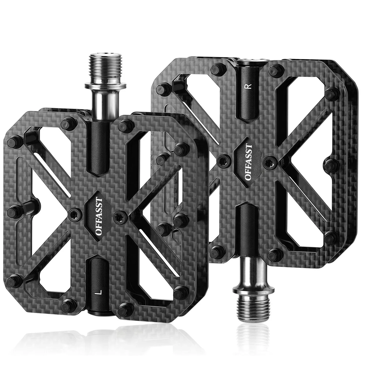 Pedales de carbono T700 ultraligeros, 215 g, pedales de bicicleta de carbono completo con eje de titanio y 3 rodamientos - 9/16" MTB/bicicleta de carretera, plataforma ancha de una pieza, 10