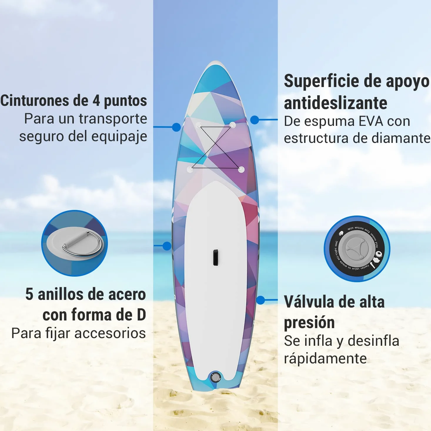 Capital Sports Tabla Paddle Surf Hinchable, Bolsa Transporte, para Adultos y Niños, Remo Ajustable de Aluminio, Hinchador Sup, Tabla Padel Surf Accesorios, Rígida 305cm / 10ft
