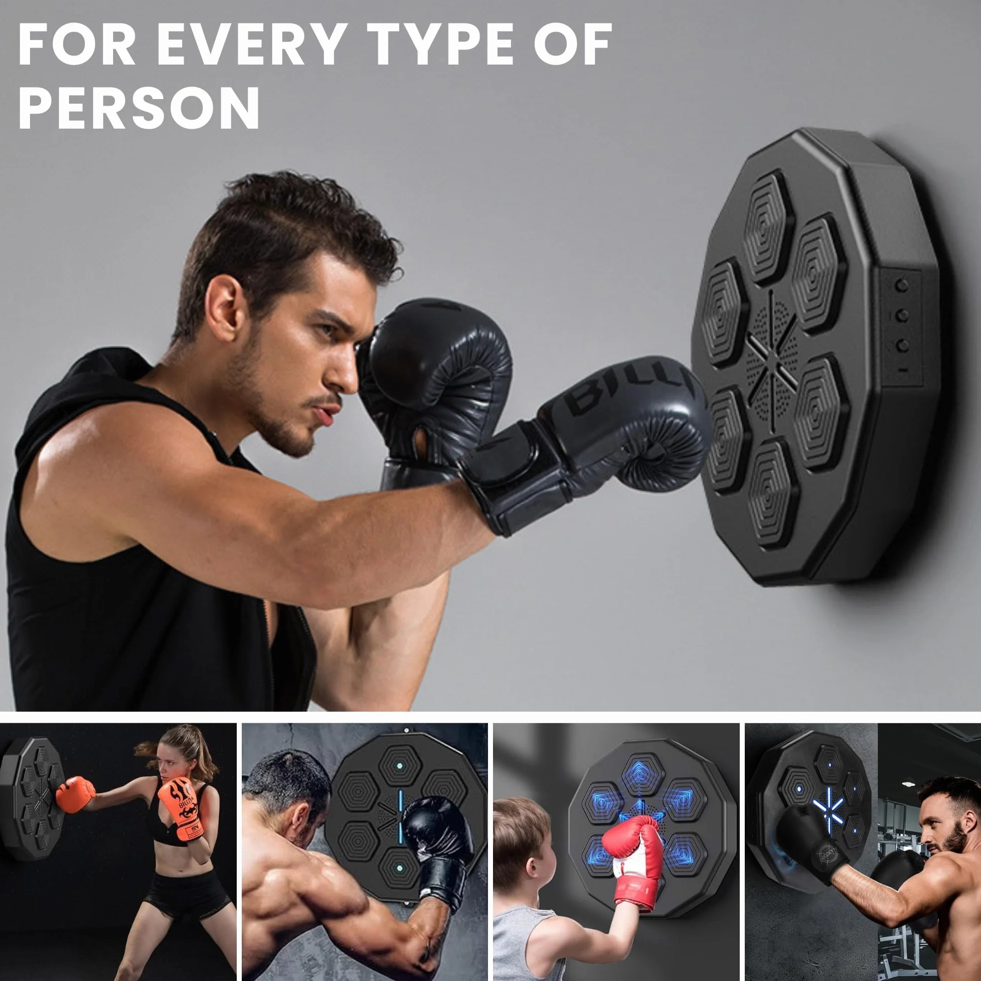 MAGIC SELECT Máquina de Boxeo Musical, Almohadilla de Boxeo LED con Bluetooth, 42x42x7 cm