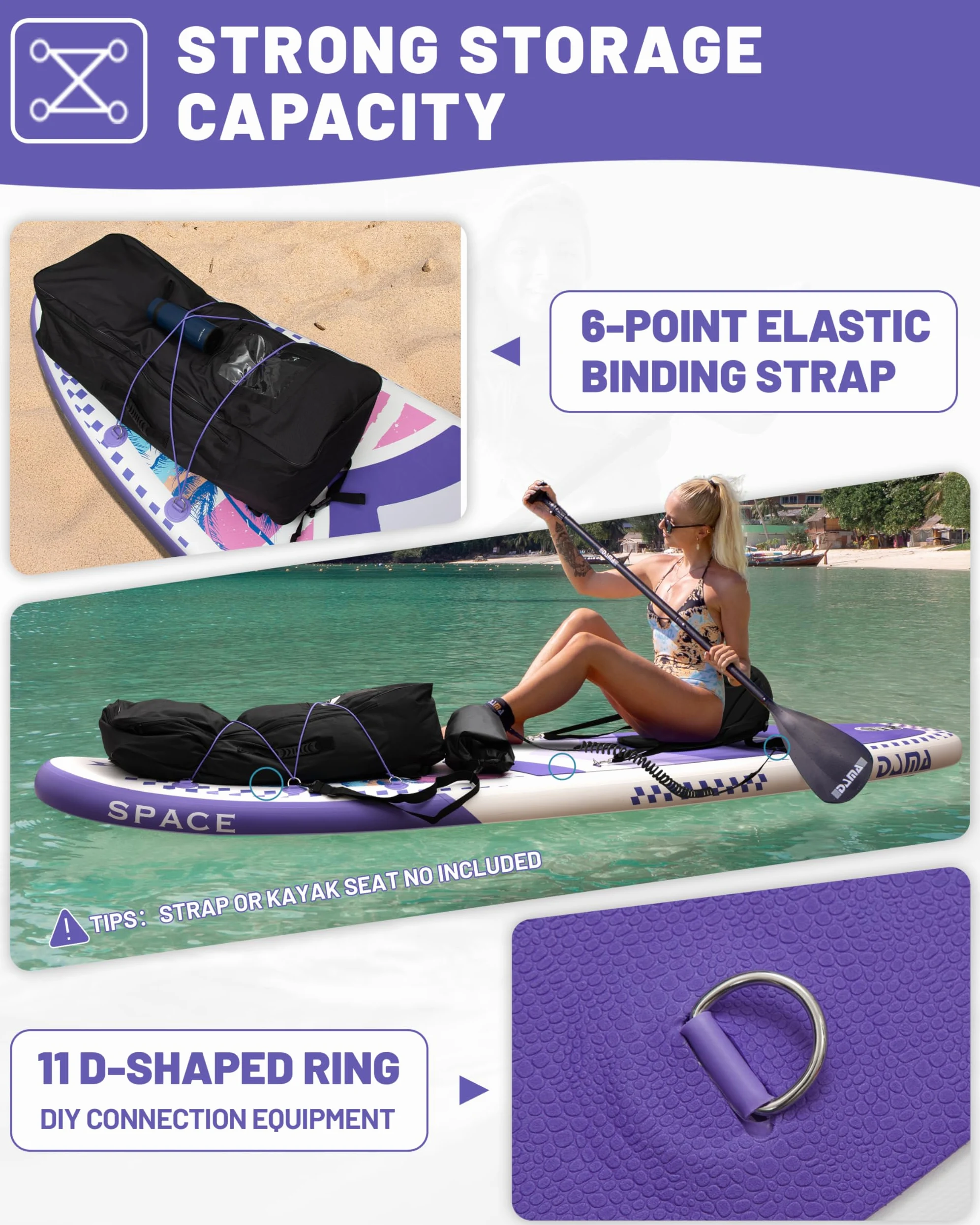 DAMA Tabla de remo inflable de 11 x 34 x 6 pulgadas, tablas de remo para adultos, ligeras y duraderas, fáciles de inflar, versátiles en estilo, totalmente funcionales, equipadas con accesorios de alta