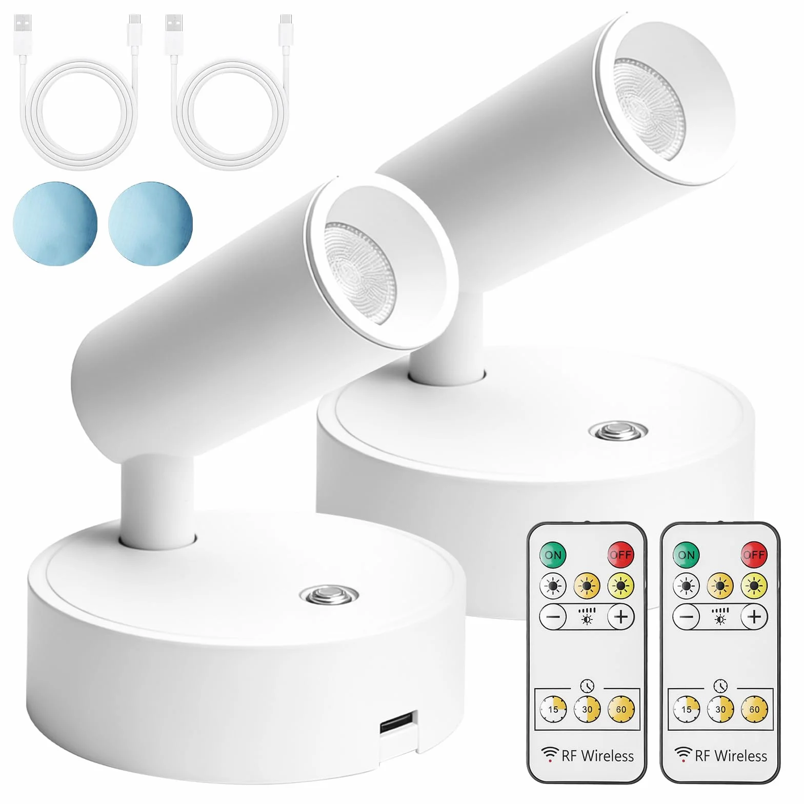 Focos LED para interiores con mando a distancia, 3 temperaturas de color, recargables, regulables, blanco