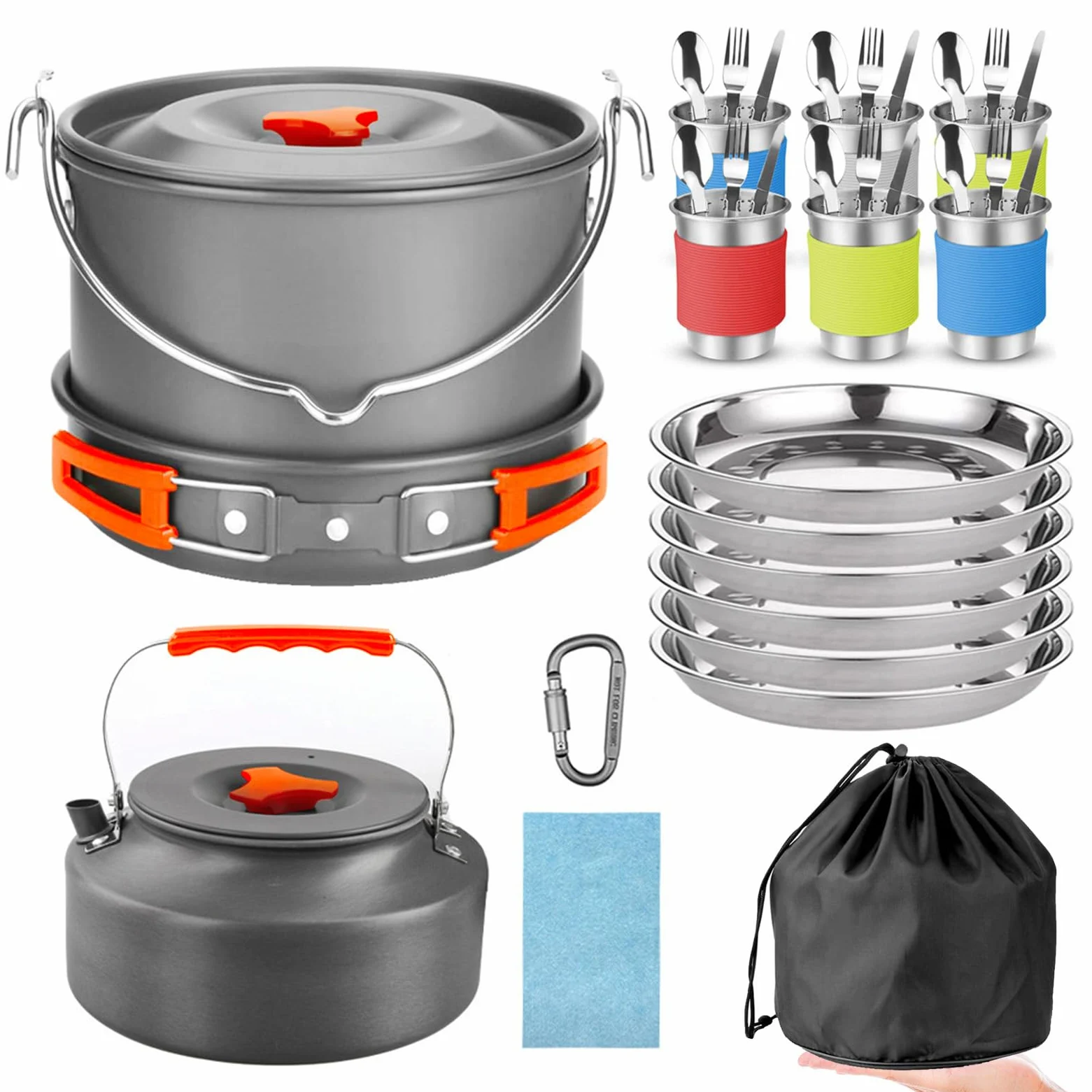 Juego de Utensilios de Cocina para Acampar de 48 Piezas, Juego de Cocina para Acampar de Aleación de Aluminio, Utensilios de Plegables Portátiles con Cubiertos de Acero Inoxidable, Ideal para