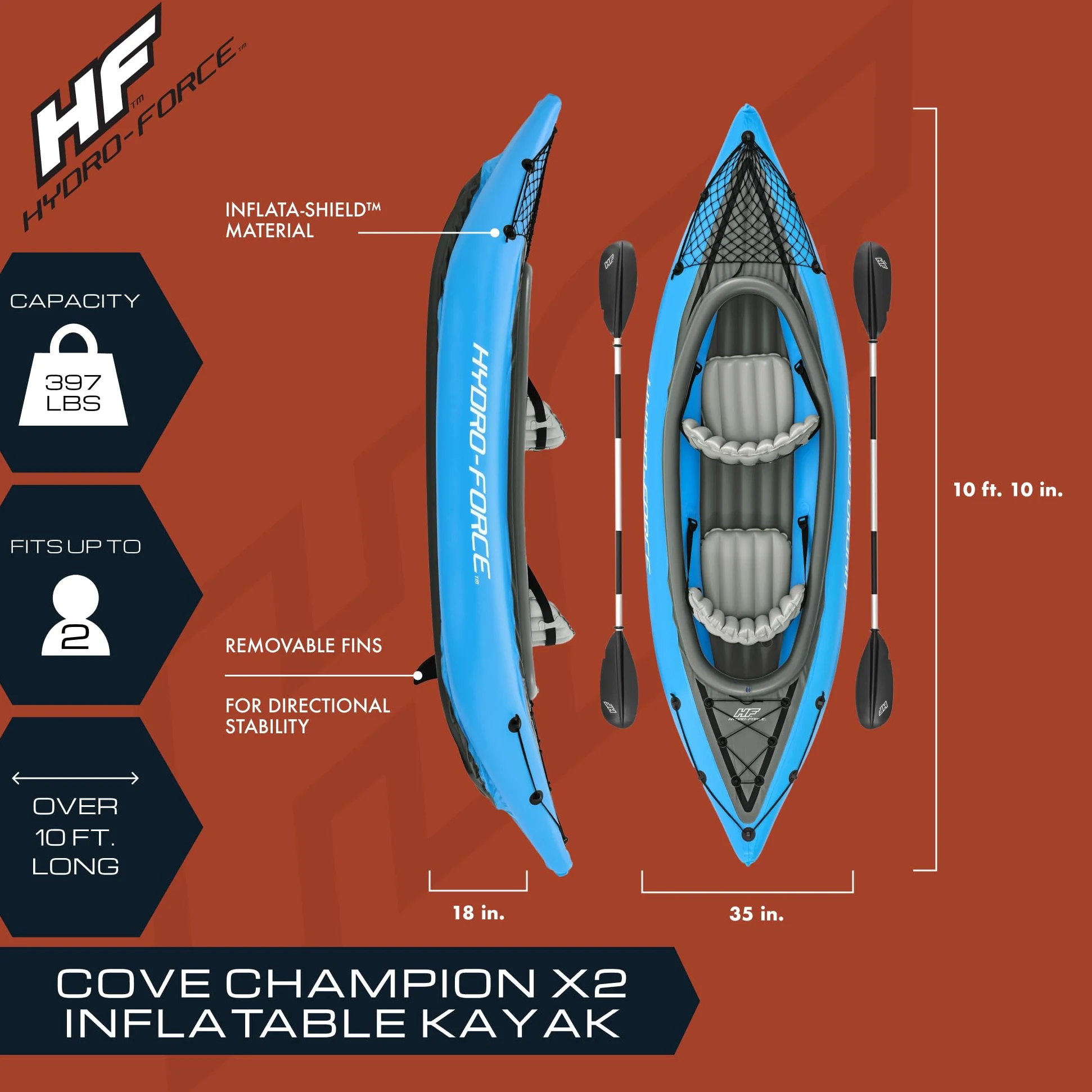 Hydro-Force Ventura Elite X1 - Juego de kayak inflable de 9 pies 2 pulgadas x 34 pulgadas, se adapta a 1 adulto, incluye barco, paleta de aluminio, bomba de mano, aletas, asiento, bolsa de engranajes,