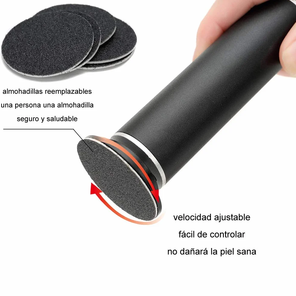 Lima Eléctrica Para Pies, Velocidad Ajustable, Cuidado de Los Pies con Almohadillas de Repuesto, Elimina la Piel Seca y Dura (Negro)