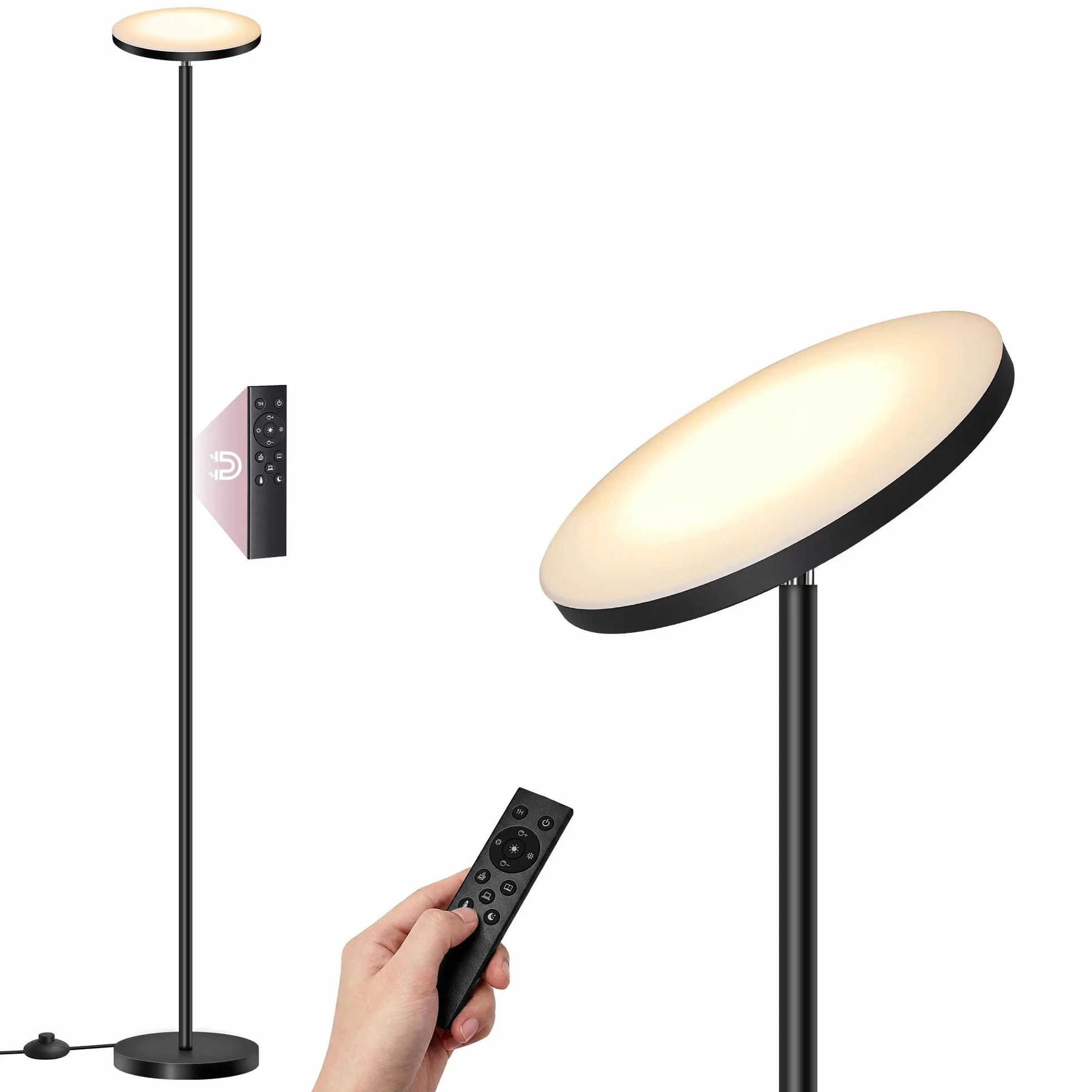 VASAGLE Lámpara de Pie LED 30 W Cabezal Orientable Negro Mate LFL018BD02