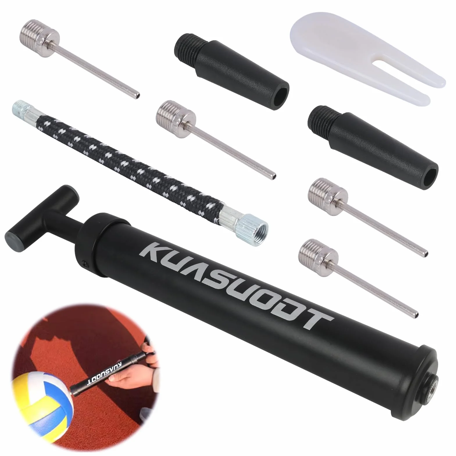 Bomba infladora de Bolas,Agujas para Bomba de Fútbol, Bomba de Pelota Portátil con 4 Agujas, Boquilla, Manguera de Extensión y Bolsa,para fútbol, Rugby, Voleibol, Baloncesto, Balonmano, Globo