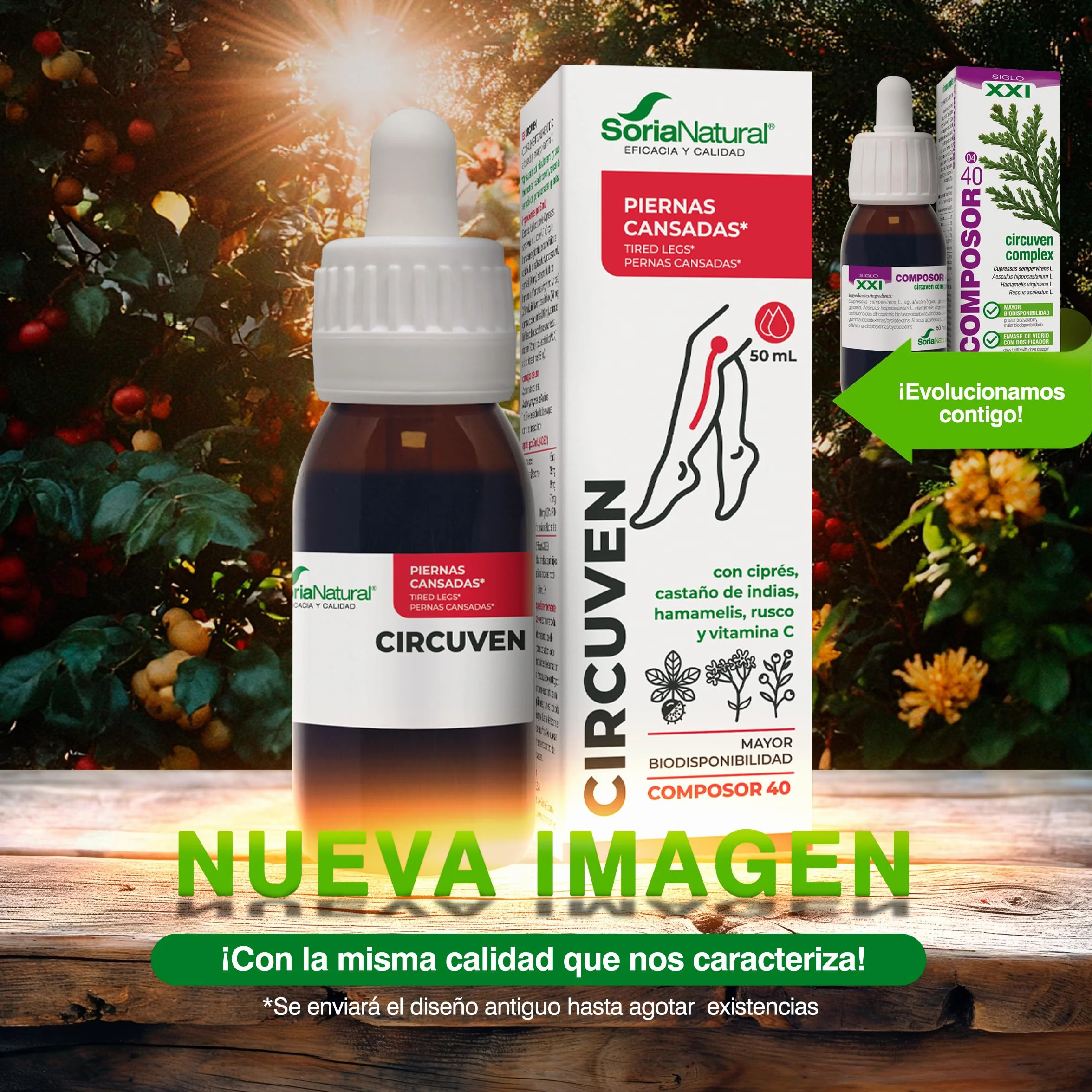 Soria Natural Composor 40 Circuven Alivio Piernas cansadas Circulación de Retorno - Castaño de Indias, Ciprés, Hamamelis, Rusco, Vitamina C - 50mL