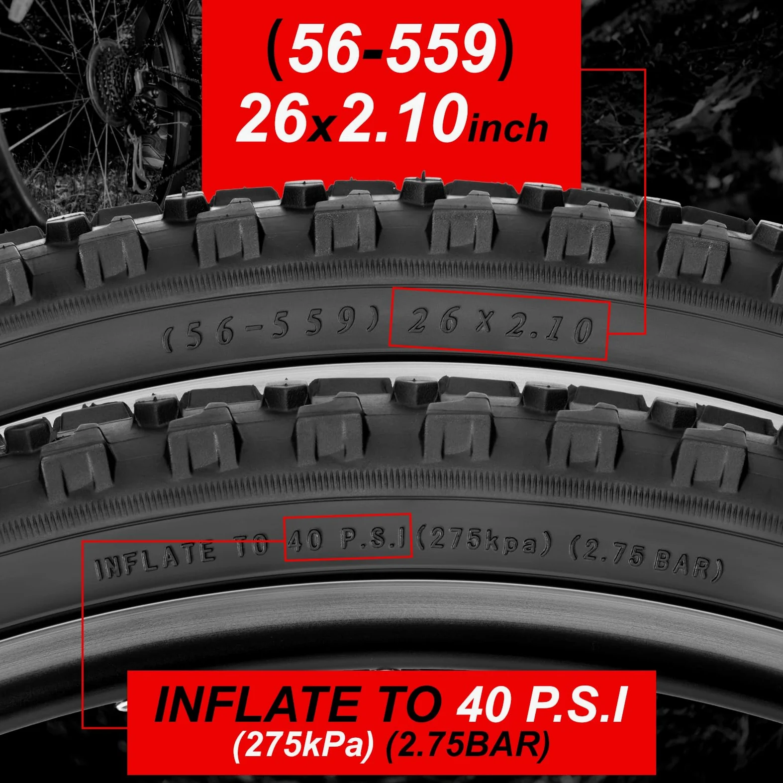 WHEELO Juego de neumáticos para bicicleta de montaña: paquete de 2 neumáticos de bicicleta plegables de repuesto de 26 x 2.1 pulgadas y par de tubos interiores de válvula Schrader con palancas de