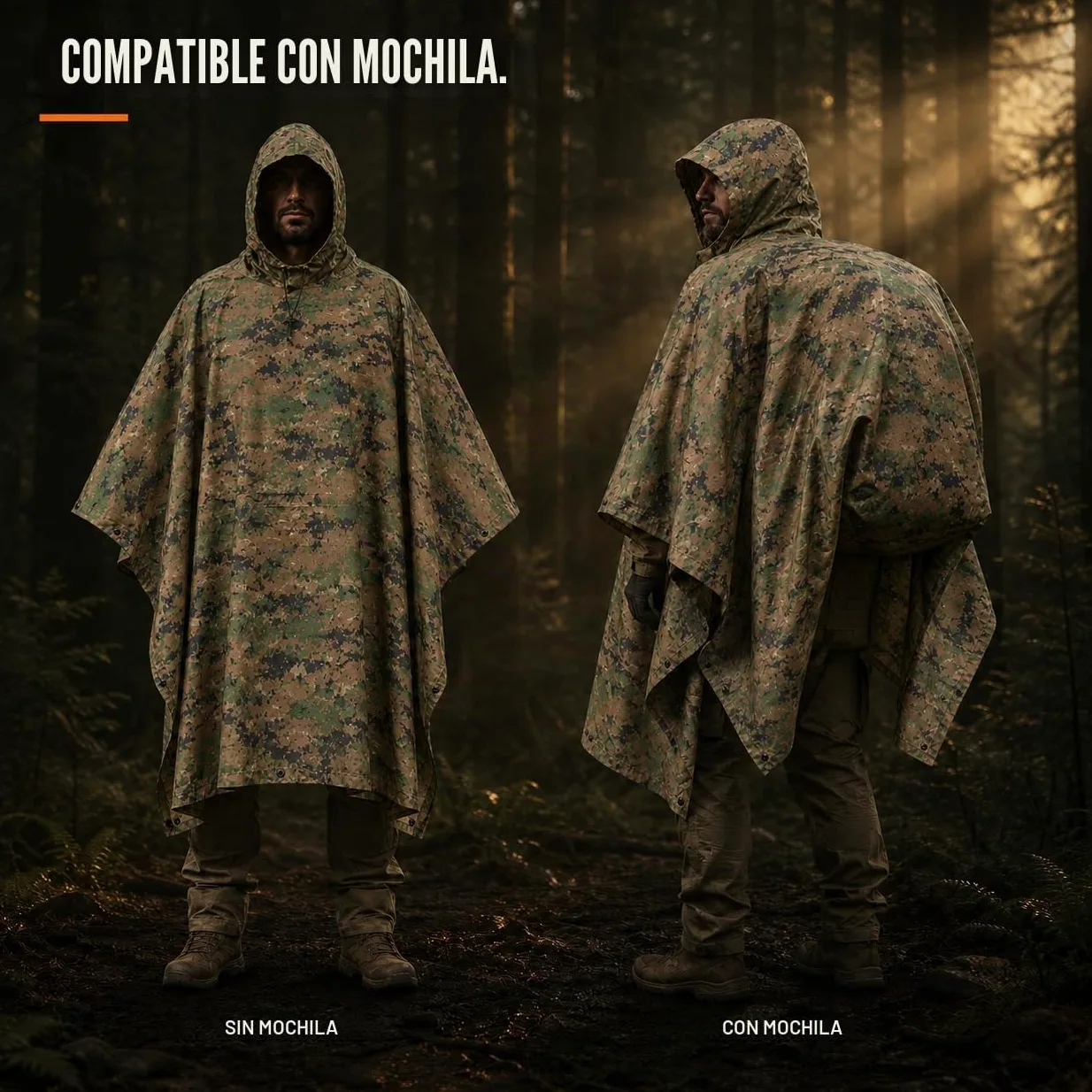 USGI Industries - Poncho de estilo militar multiusos, material ripstop (antidesgarro), de camuflaje, para lluvia