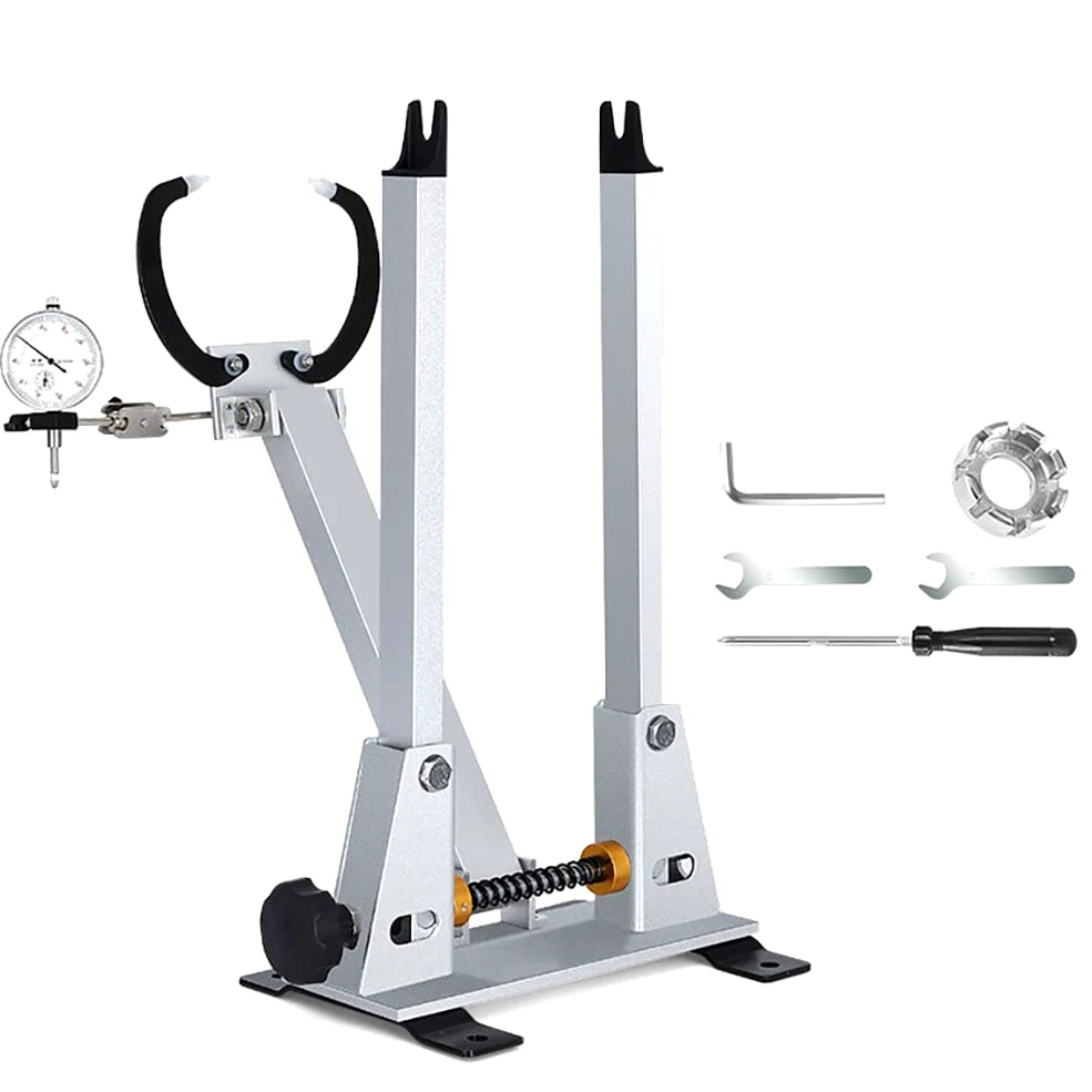 Soporte para alineación de Ruedas de Bicicleta Herramienta de reparación de alineación de Ruedas de Bicicleta con Llave de radios Llantas de Ajuste de Mantenimiento de Ruedas de Bicicleta