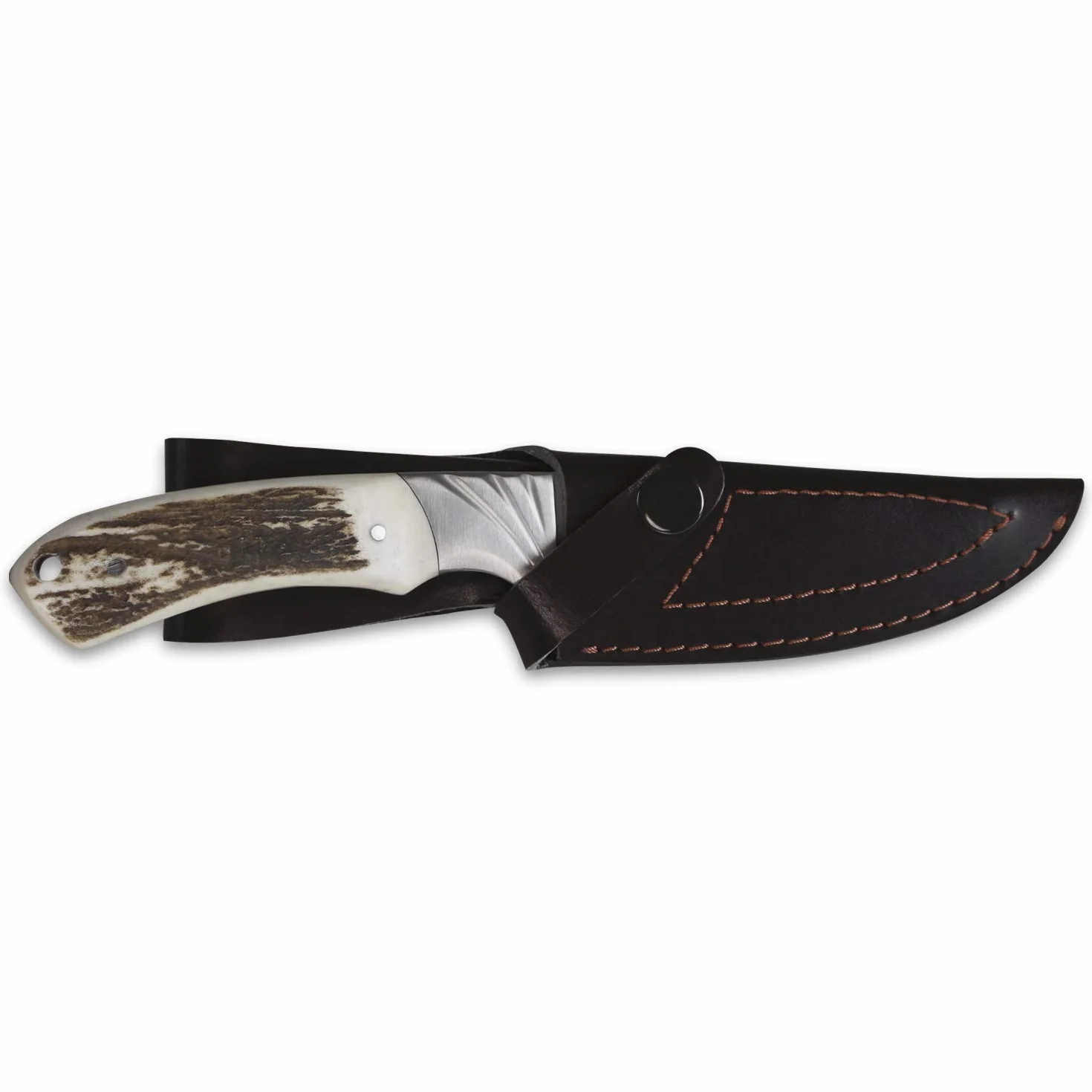 iFIELD Cuchillo de caza deportivo Camper EL29019, hoja 10,8 cms, grosor 3,8 mm, total 22,8 cm, mango de ciervo, con funda de piel, herramienta de camping para pesca, caza, actividad deportiva