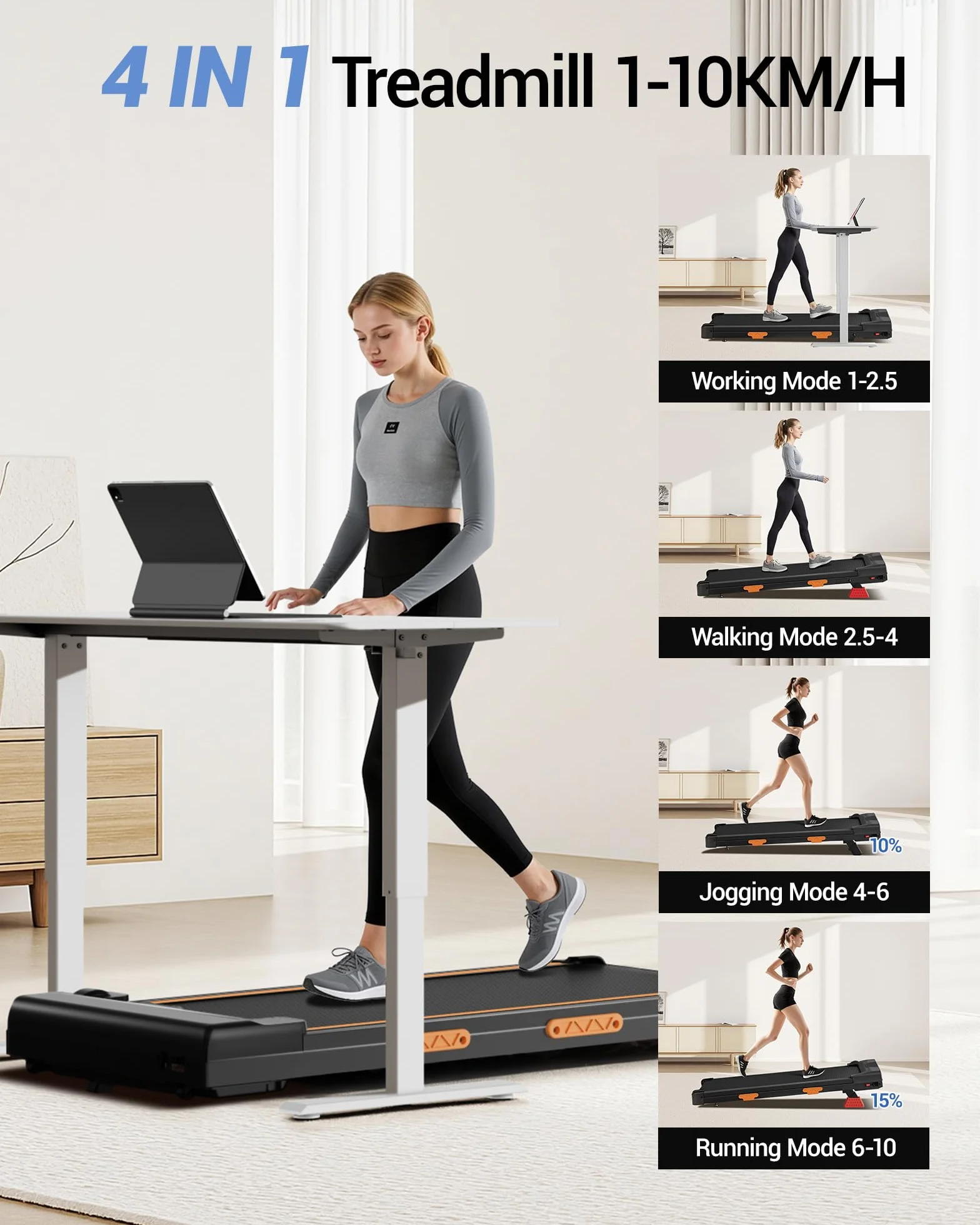 CURSOR Cinta de Correr Plegable con Inclinación 16%, 159 KG, LED y Mando | Cinta de Andar Escritorio, motor 3.0 HP Inclinación Automática, Walking Pad 4 en 1 Cardio Casa Oficina