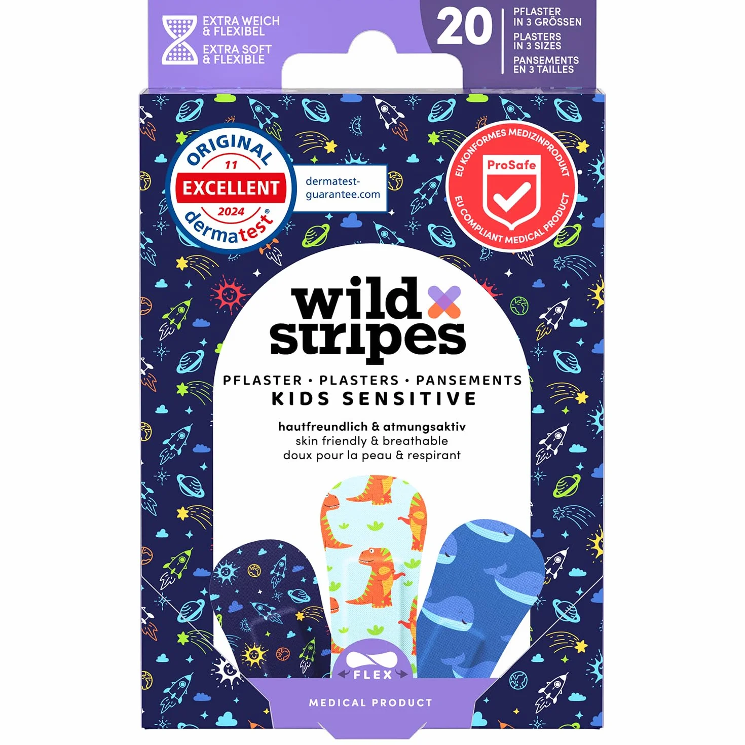 Wild Stripes Tiritas para niños 20 piezas resistentes al agua protección heridas 24 horas