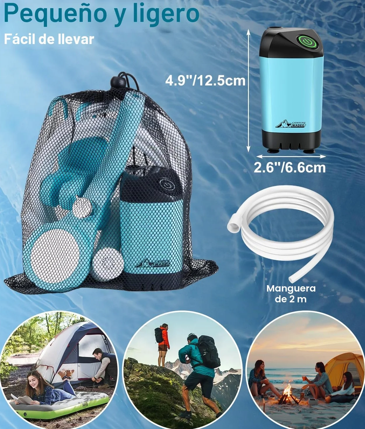 WADEO Ducha Portátil Camping 6000 mAh Bomba Agua 20L Kit Exterior