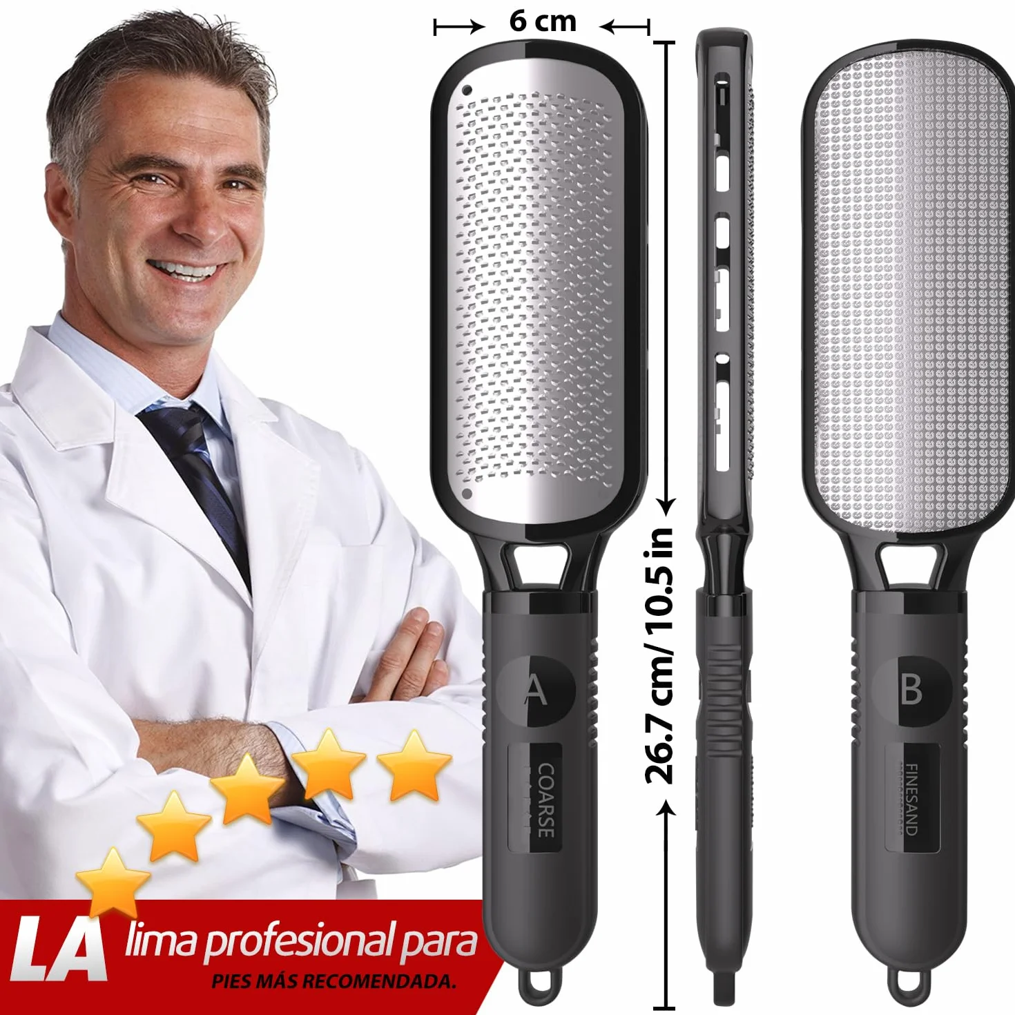 Raspador Doble Textura Acero Inoxidable Antideslizante Mango Ergonómico Pedicura Manual