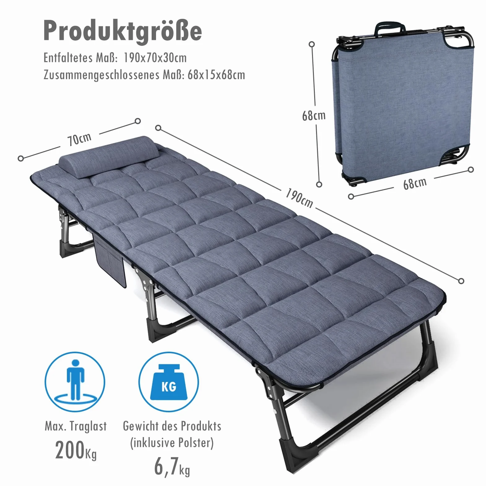ATORPOK SHOP Tumbona plegable con respaldo ajustable en 5 posiciones, combinación de cama de camping portátil versátil para jardín, piscina, patio, colchón acolchado y cojín – Azul