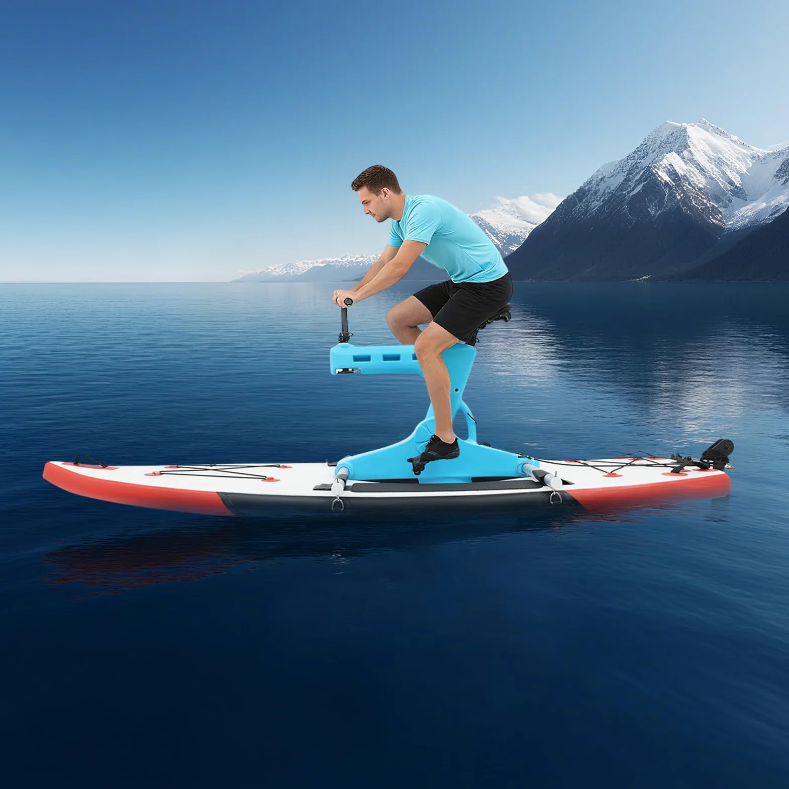 SUP - Kayak inflable para bicicleta acuática con asientos ajustables hasta 100 kg, bicicleta de agua inflable, bote a pedales, pesca inflable para ríos, océanos, lagos, 300 x 105 cm
