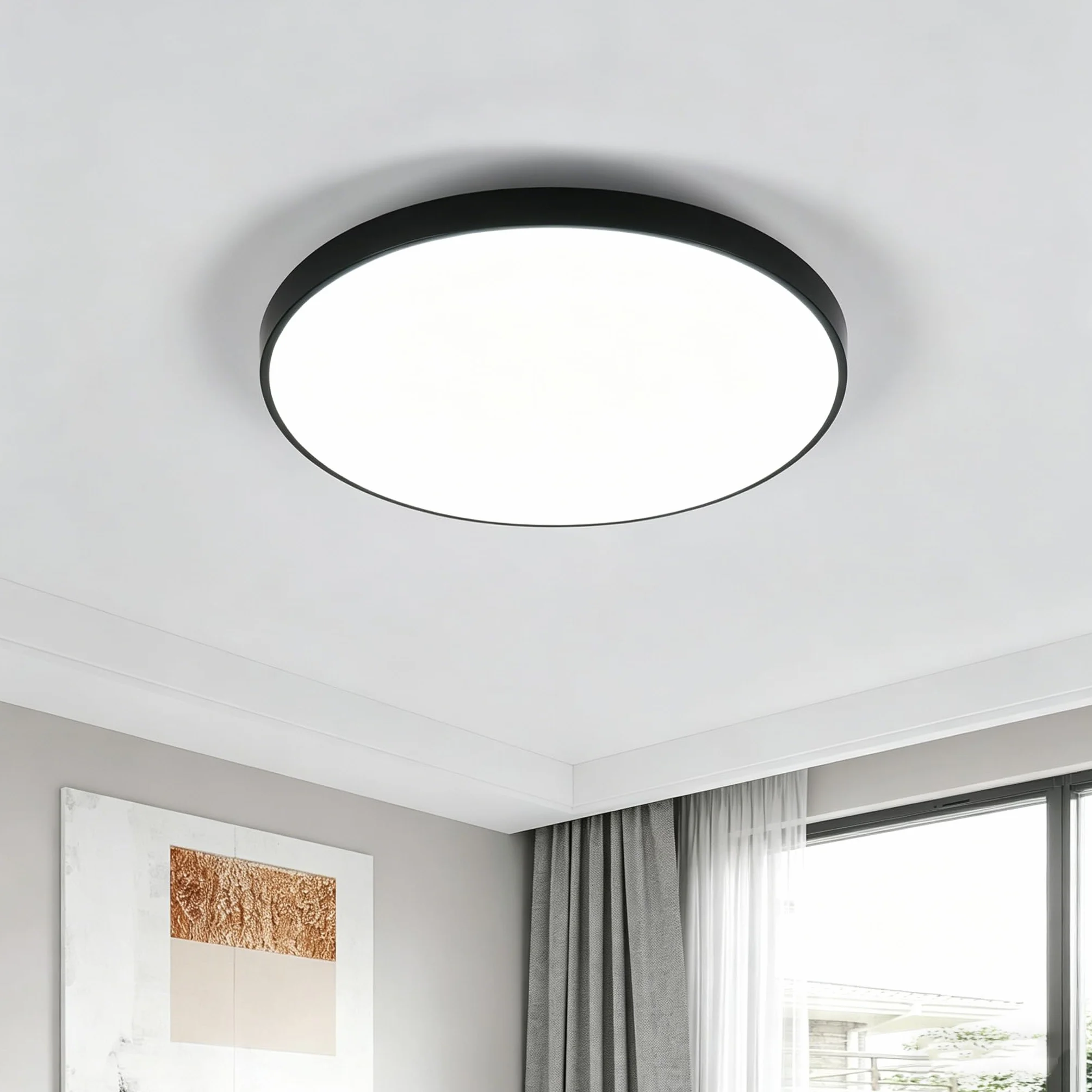 Lampara LED Techo Moderno 24W 6500K Blanco Frio IP54 Impermeable Ø27cm Negro