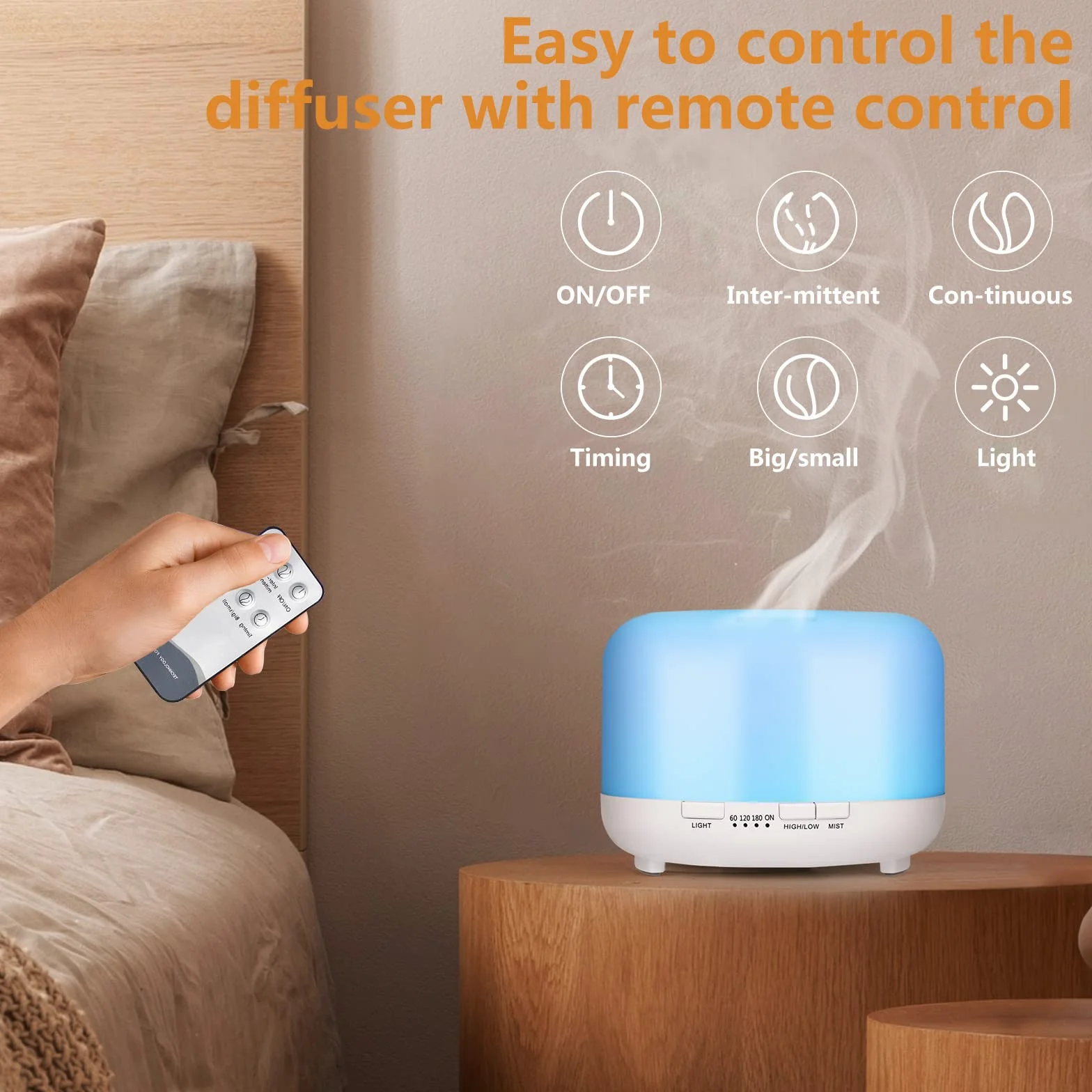 Difusor de Aromas Ultrasónico 450ml con Control Remoto LED Blanco