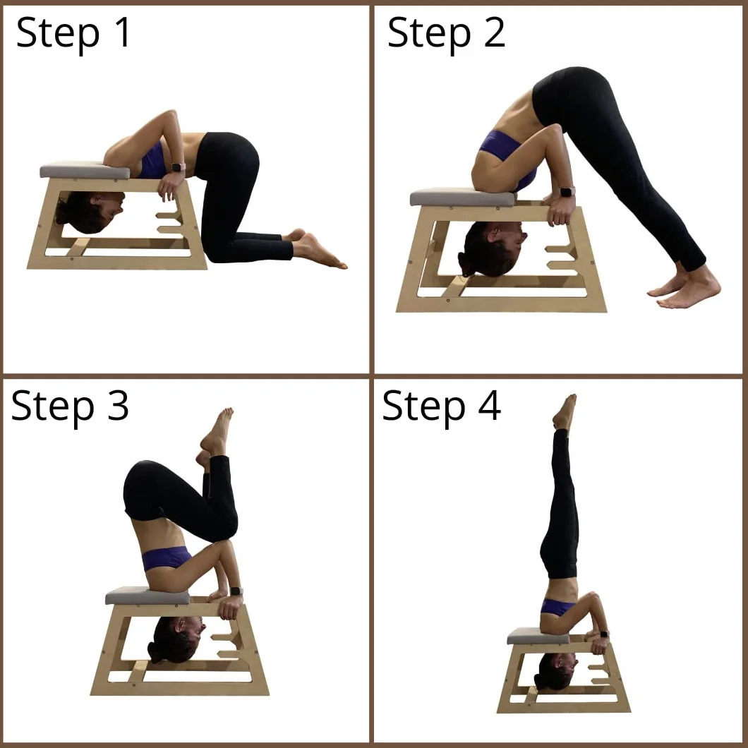 MeansWood Banco de Inversión para Yoga de Madera – Silla de Yoga para Posturas Invertidas – Soporte para Sirsasana, Posturas Invertidas de Cabeza (Versión Transparente) - Made in Italy