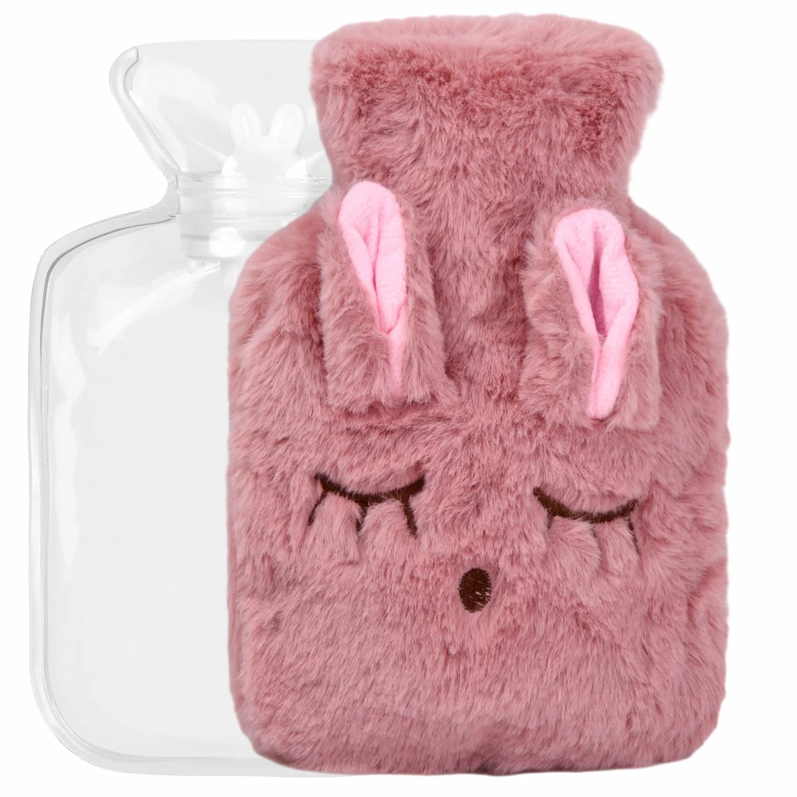 Bolsa de Agua Caliente con Funda de Felpa Suave para Adultos y Niños, Alivio del Dolor (Rosa)