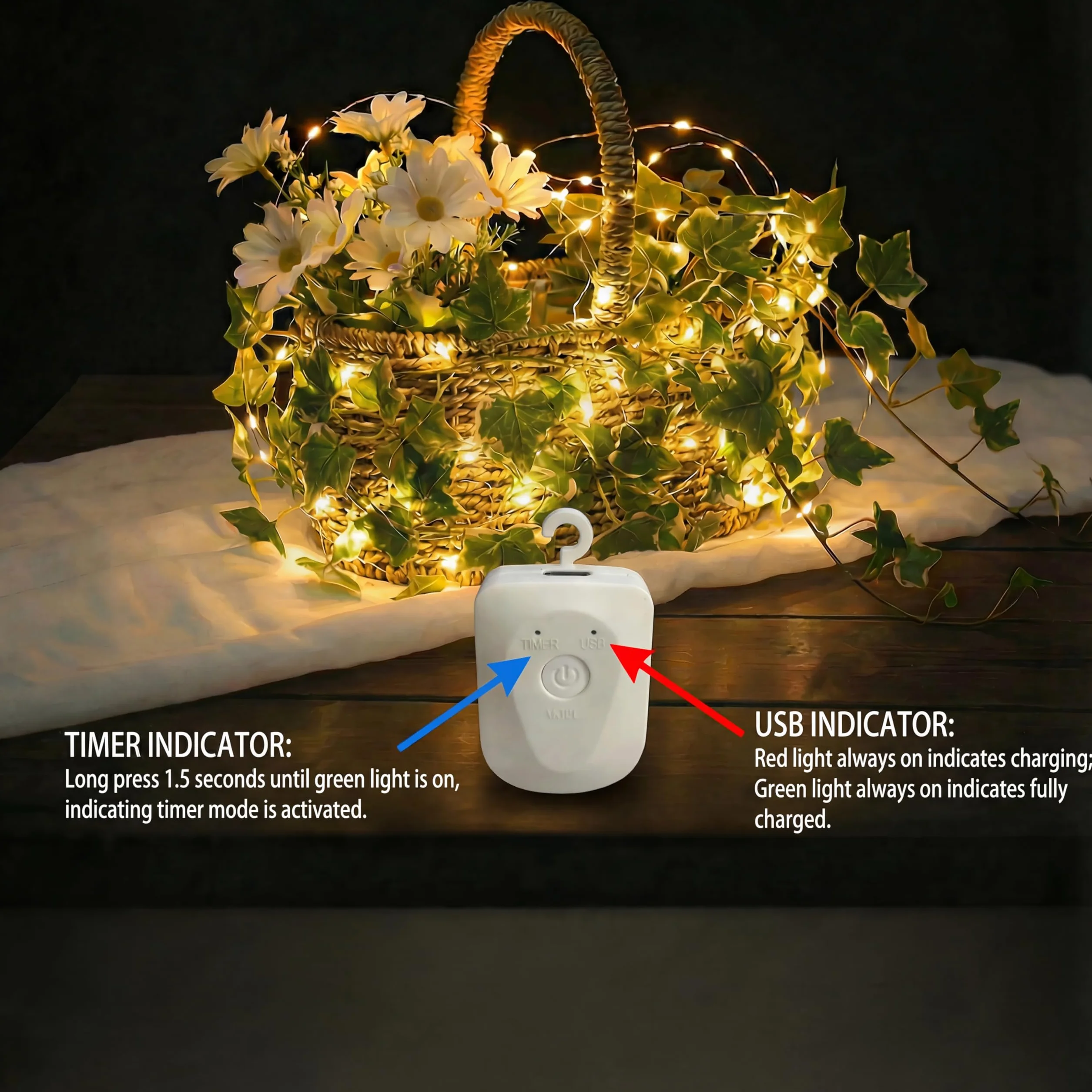 Luces LED de Hiedra Artificial 3M 30 LED, Guirnalda con Temporizador 8 Modos, USB para Interiores