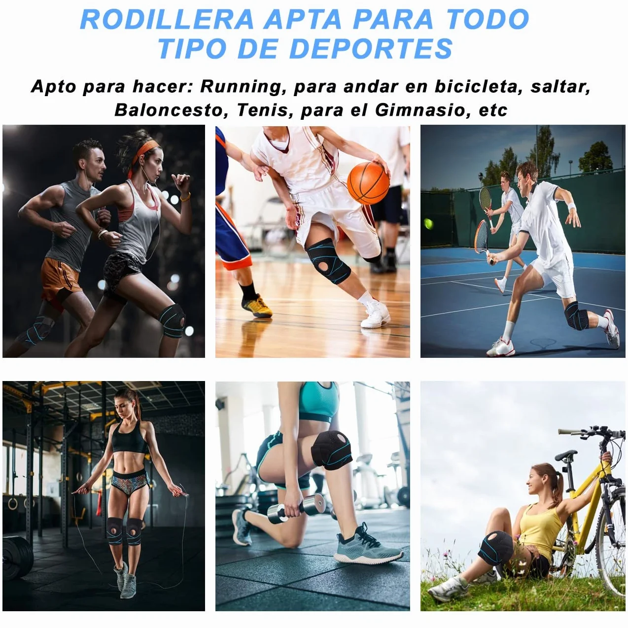 Rodilleras Deportivas Ajustables LOW&EE® Menisco y Ligamento Neopreno con Silicona Negro Azul