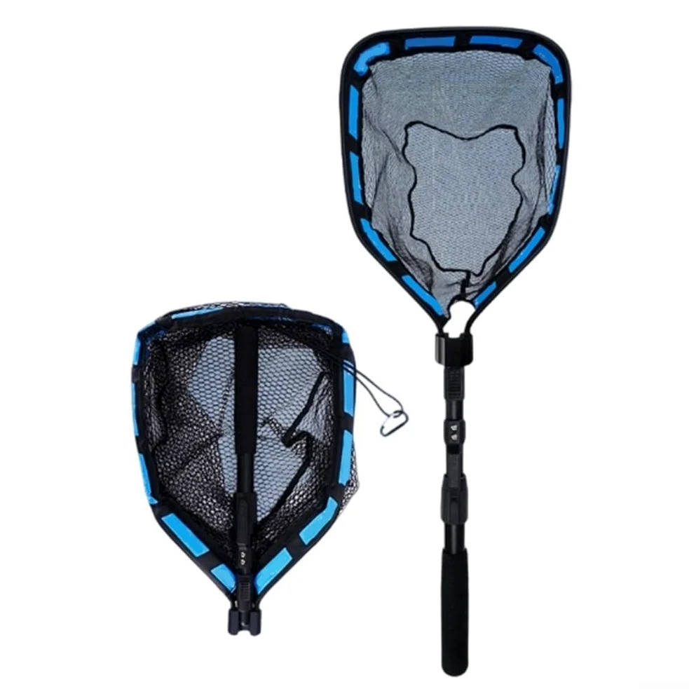 Red de pesca plegable extensible, mango telescópico de 80-100 cm con diseño flotante y cordón para un fácil almacenamiento