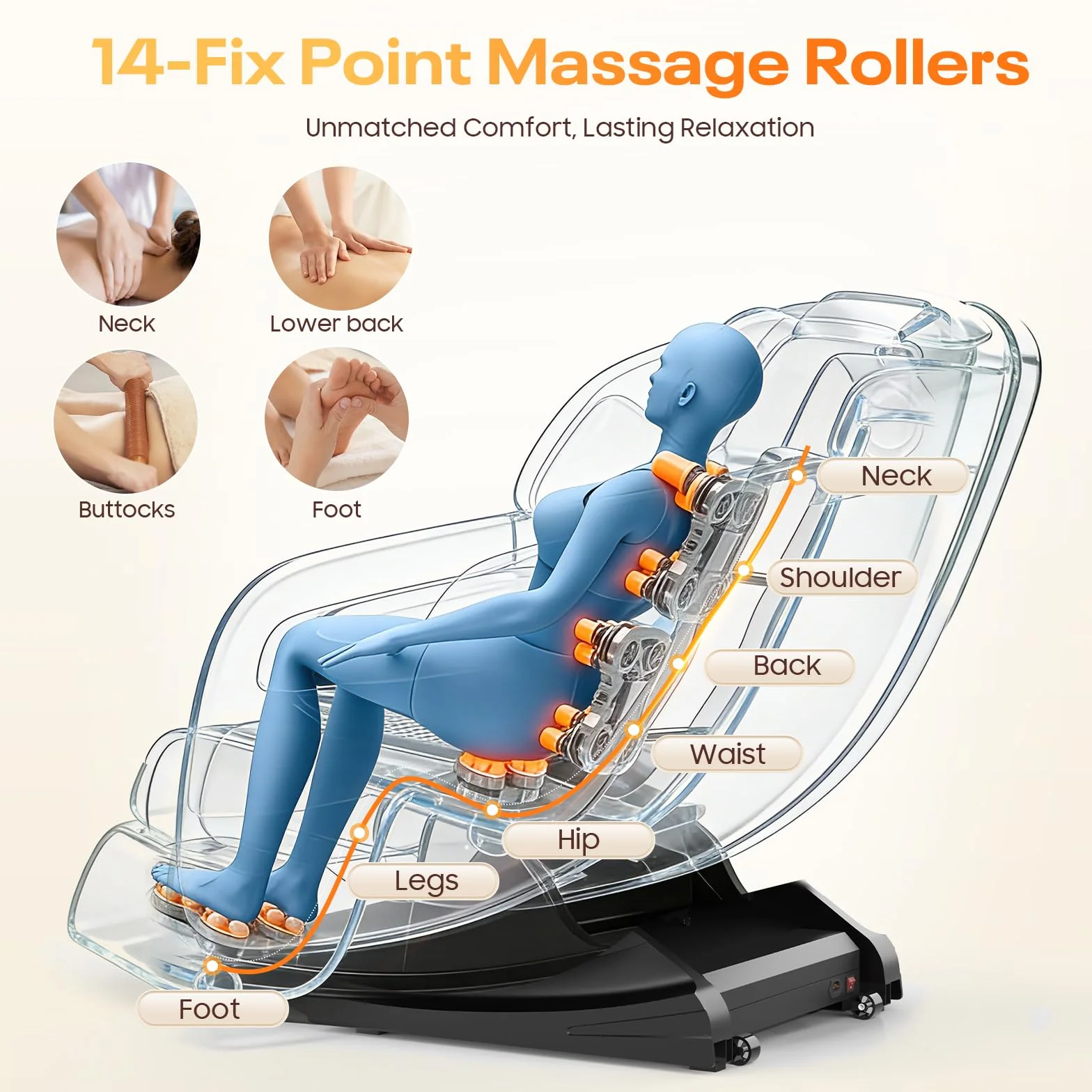 Sillón de Masaje con 14 Rodillos, 9 Airbags, Calefacción Espalda Piernas, Bluetooth, Control Smartphone